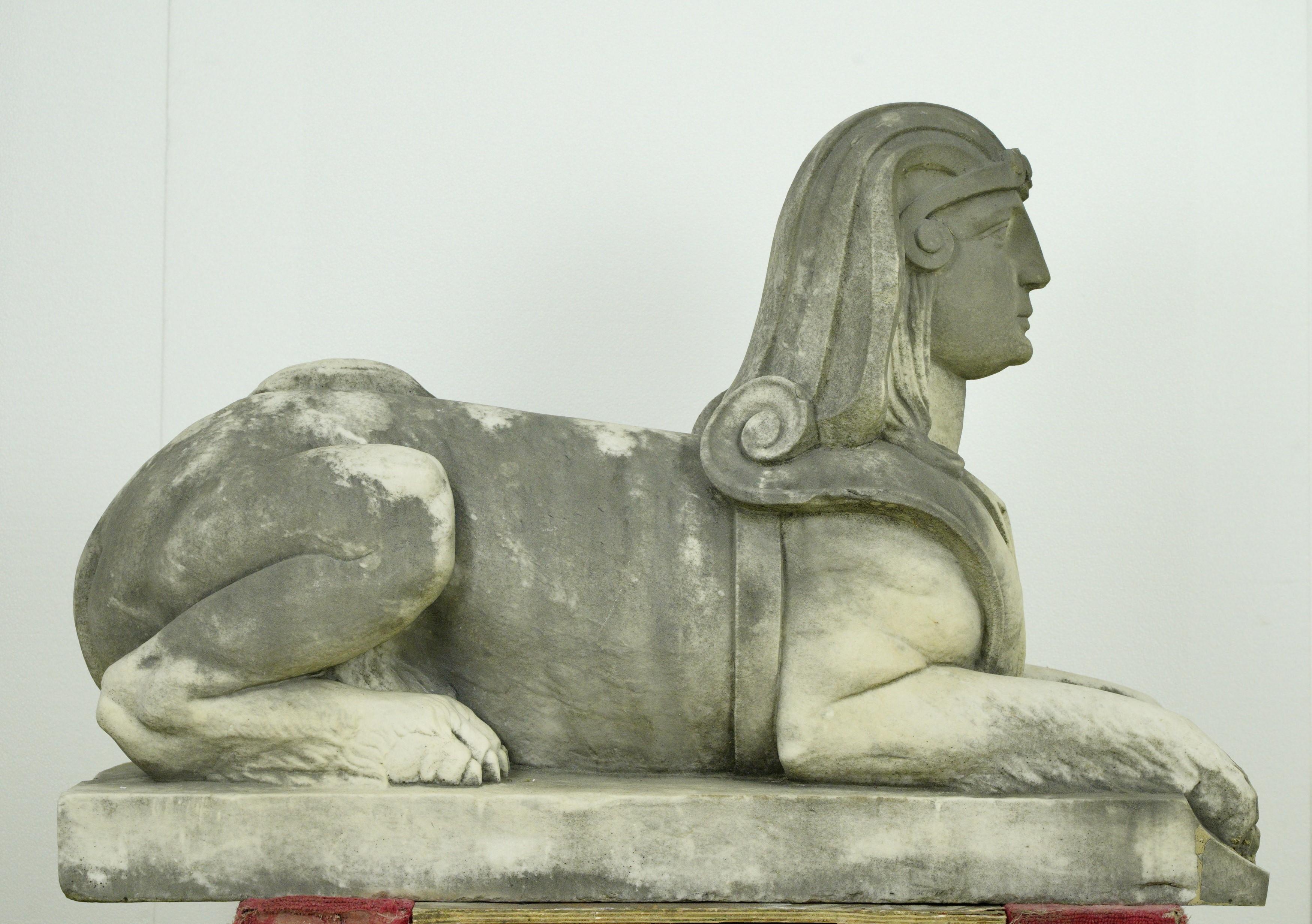Pair of Marble Sphinx Exterior Entryway Statues For Sale 11