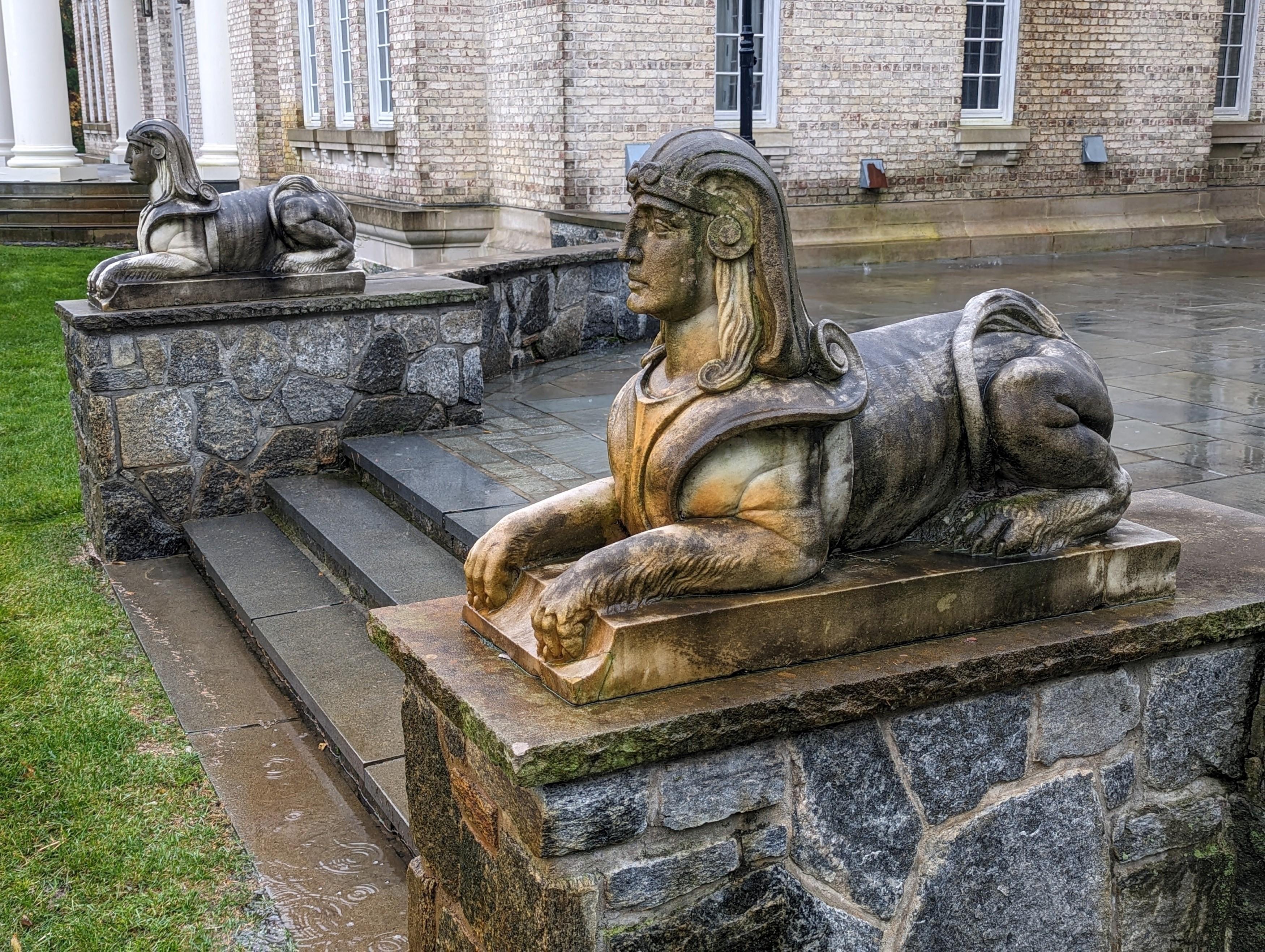 Pair of Marble Sphinx Exterior Entryway Statues For Sale 12