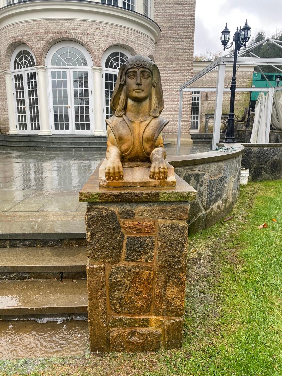 Pair of Marble Sphinx Exterior Entryway Statues For Sale 14