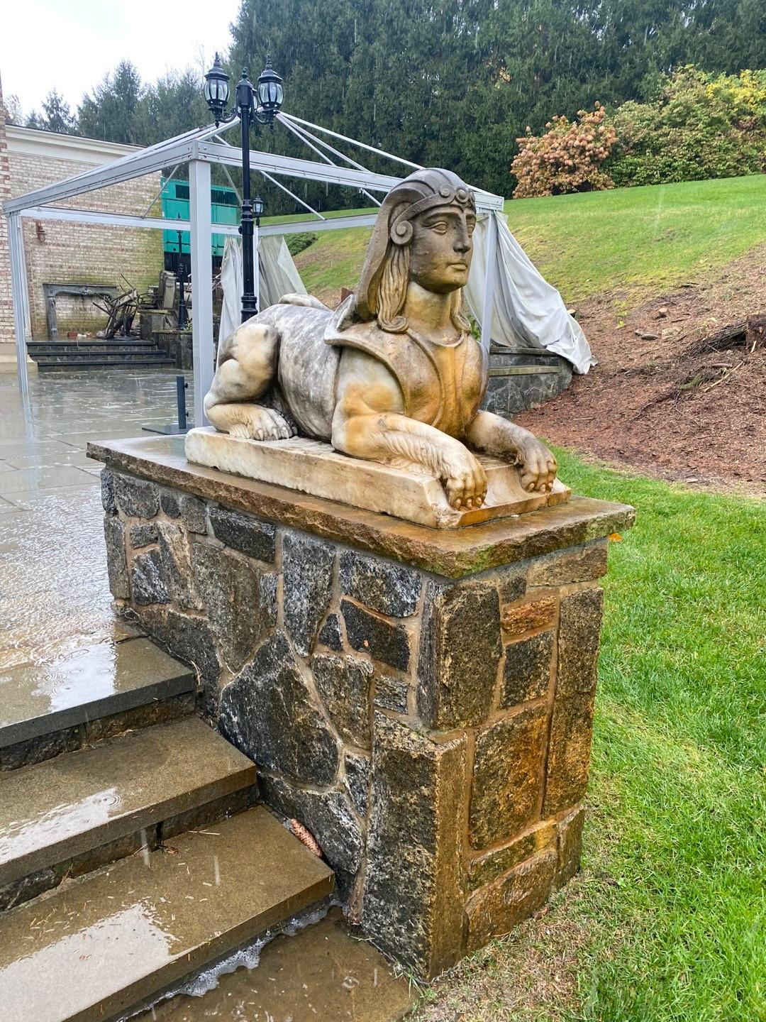 Pair of Marble Sphinx Exterior Entryway Statues For Sale 15