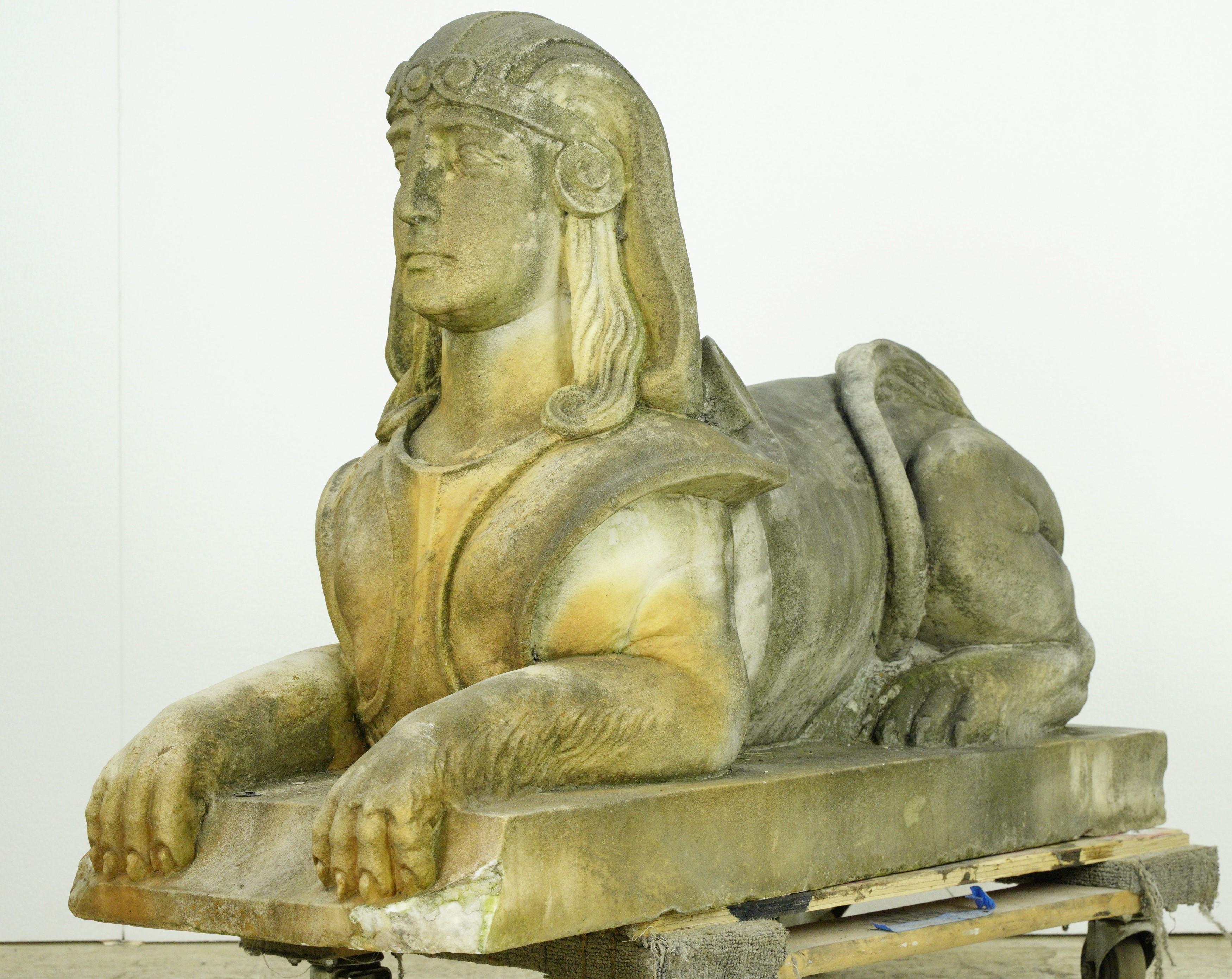 Pair of Marble Sphinx Exterior Entryway Statues For Sale 4