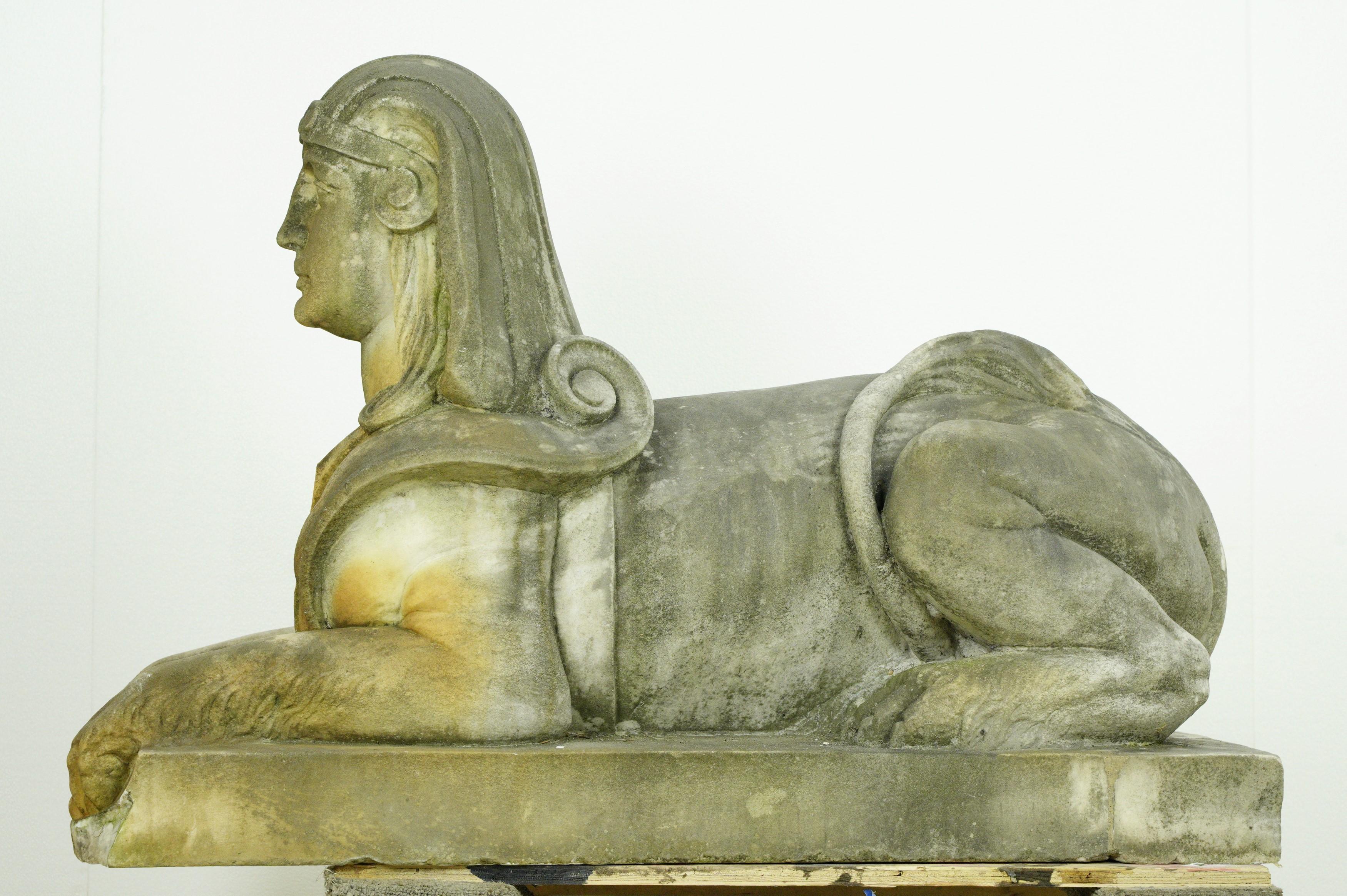 Pair of Marble Sphinx Exterior Entryway Statues For Sale 5