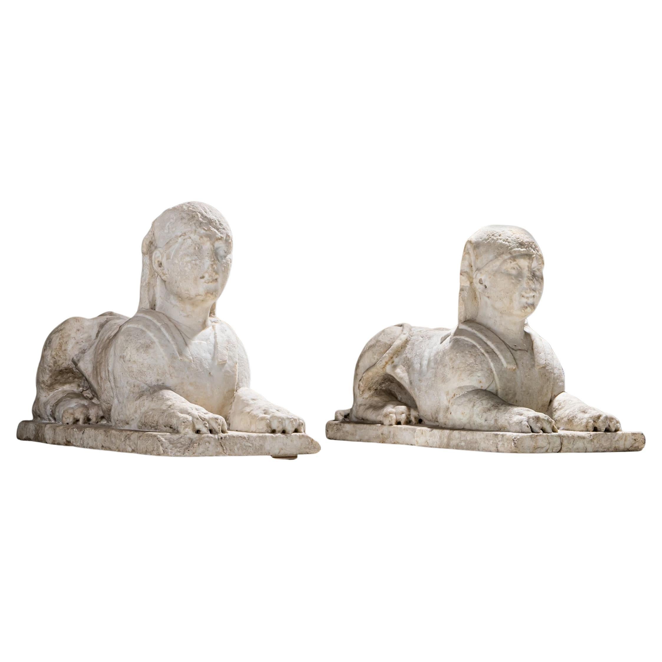 Pair of Marble Sphinxes, Italy, 17th Century