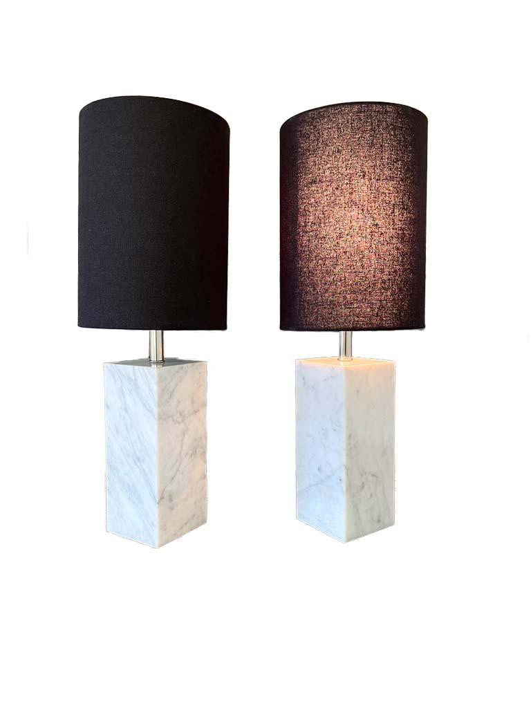 American Pair of Marble Square Column Table Lamps in the Manner of T.H. Robsjohn-Gibbings For Sale