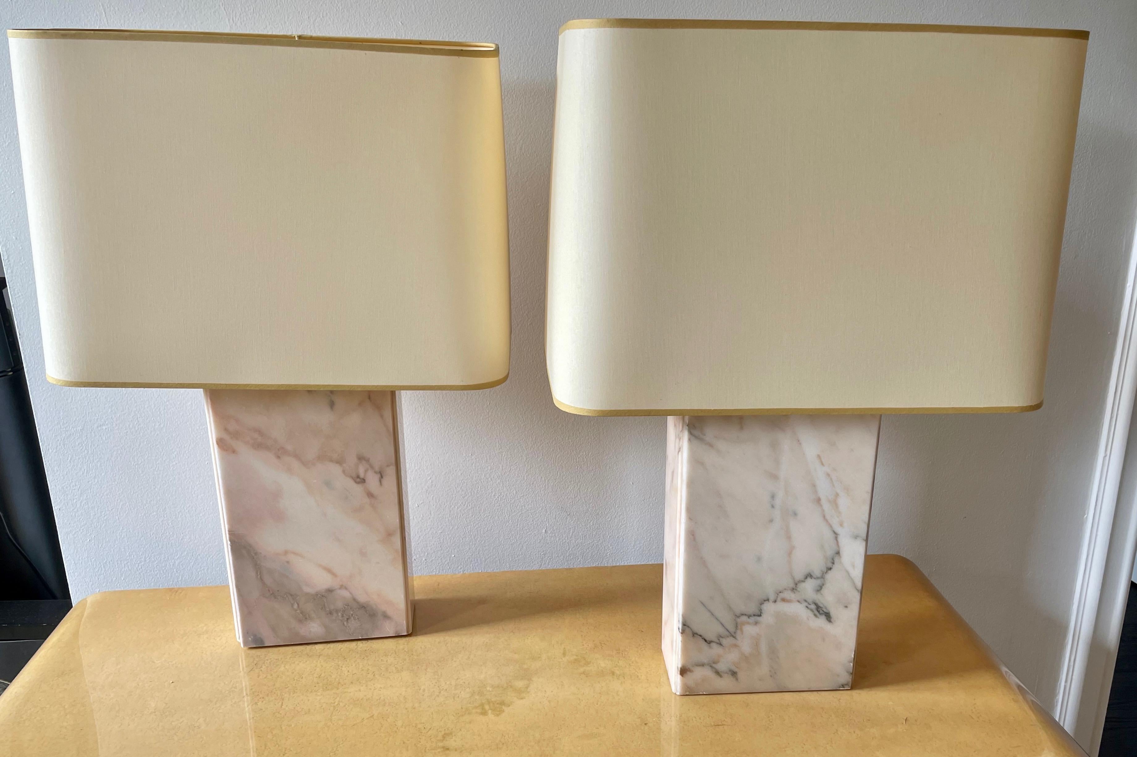 European  Pair of Marble Table Lamps Attributed to Jules Wabbes, Belgium 1970. For Sale
