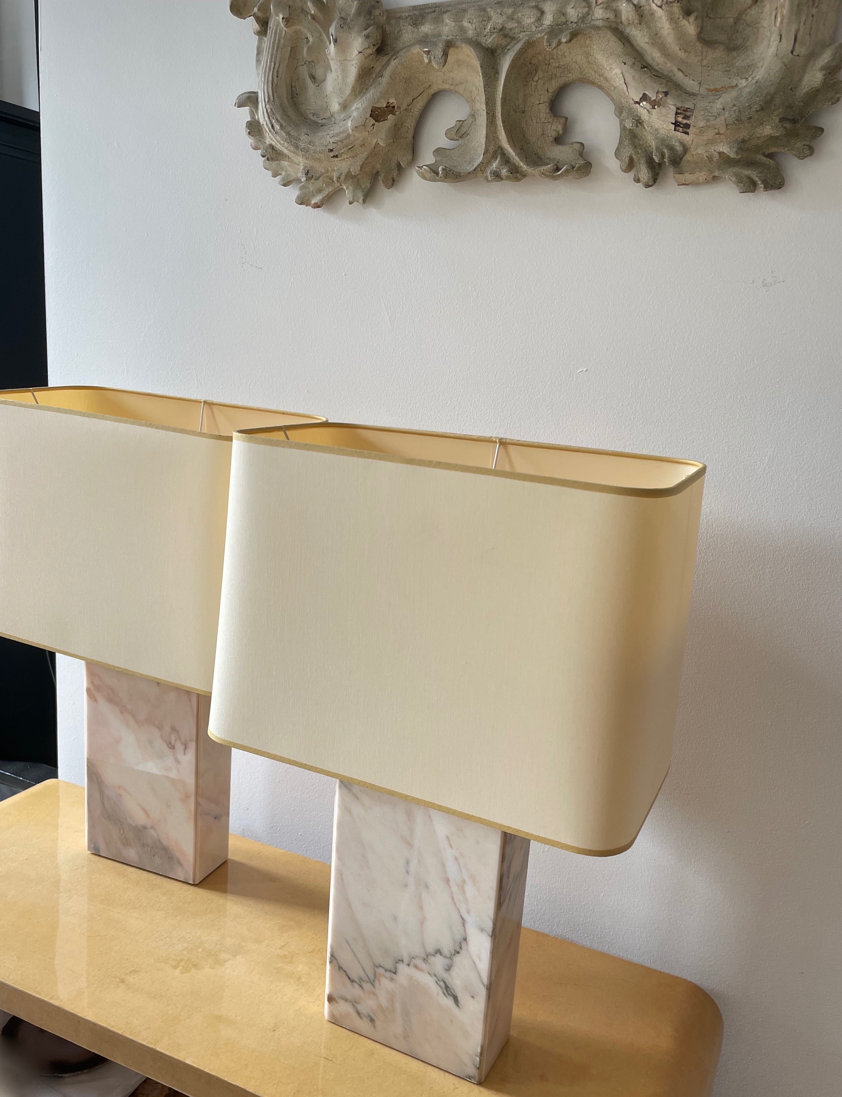  Pair of Marble Table Lamps Attributed to Jules Wabbes, Belgium 1970. For Sale