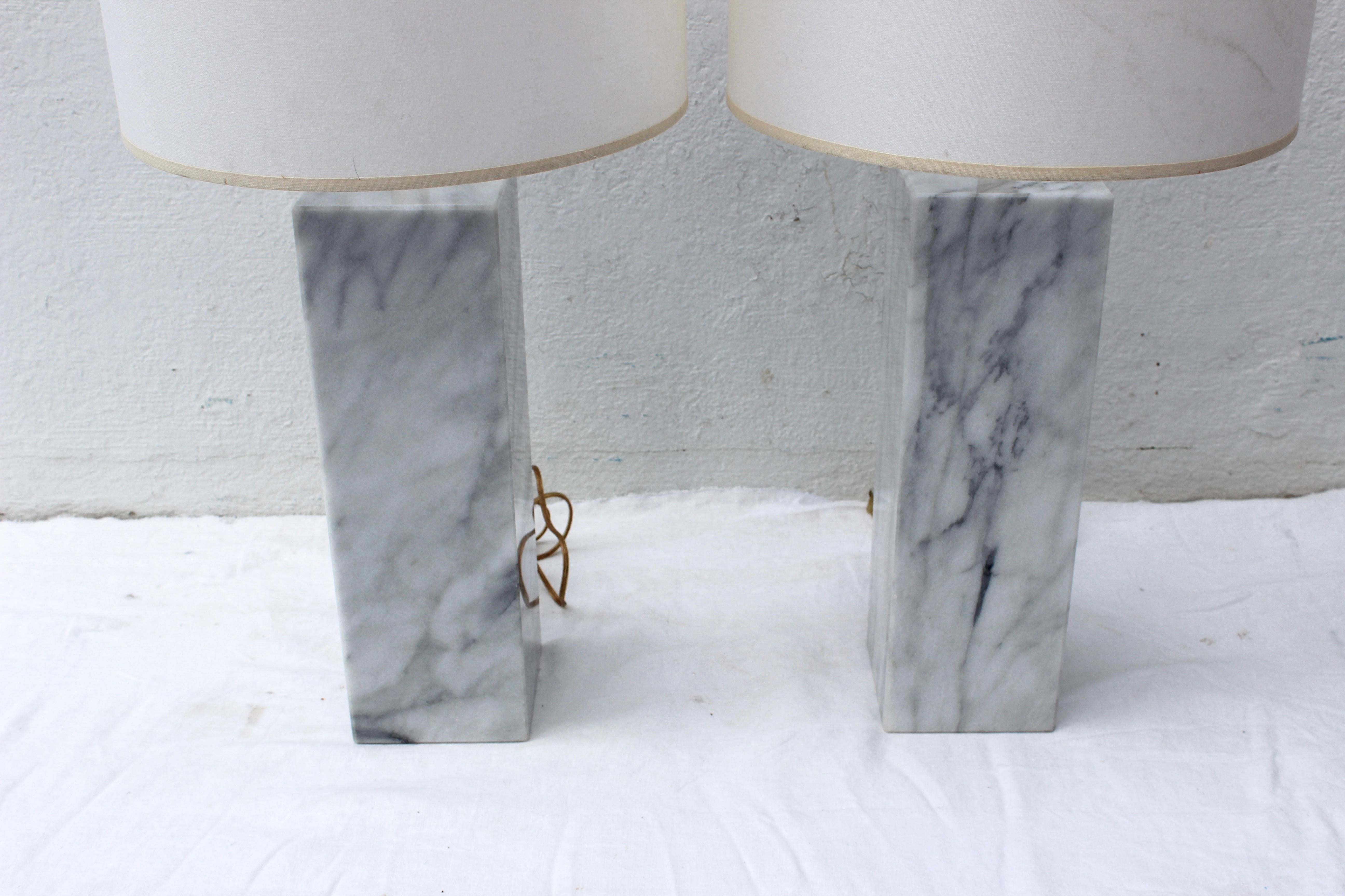 20th Century Pair of Marble Table Lamps