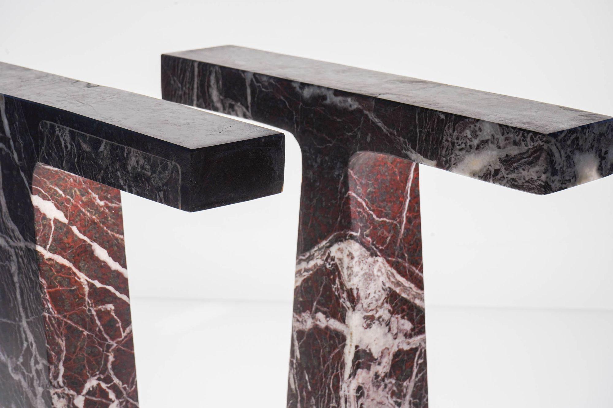 Pair of Marble Table Lamps in Rosso Levanto Marble For Sale 5