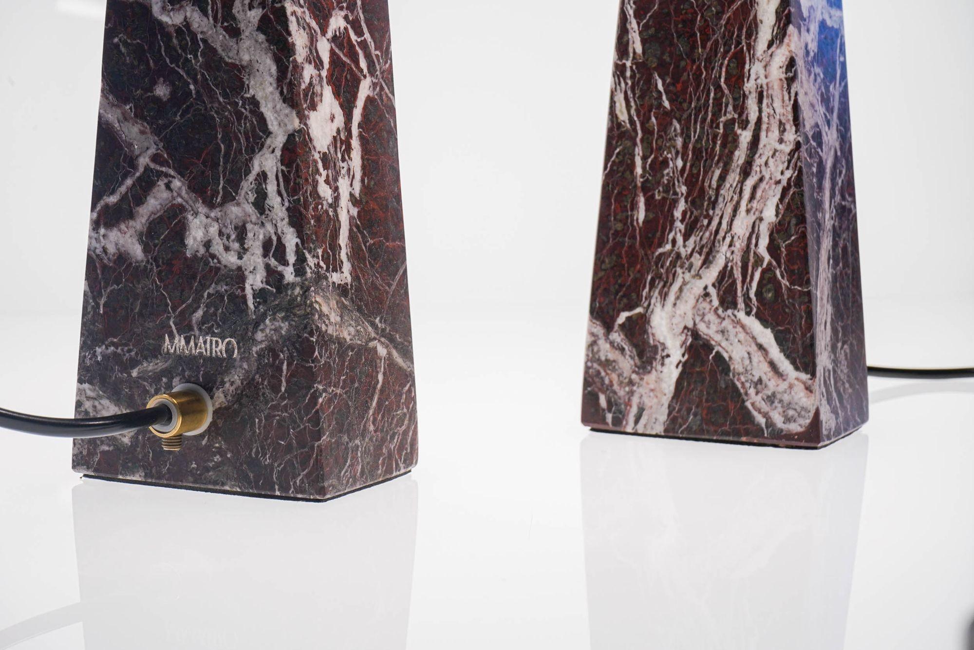 Pair of Marble Table Lamps in Rosso Levanto Marble For Sale 6