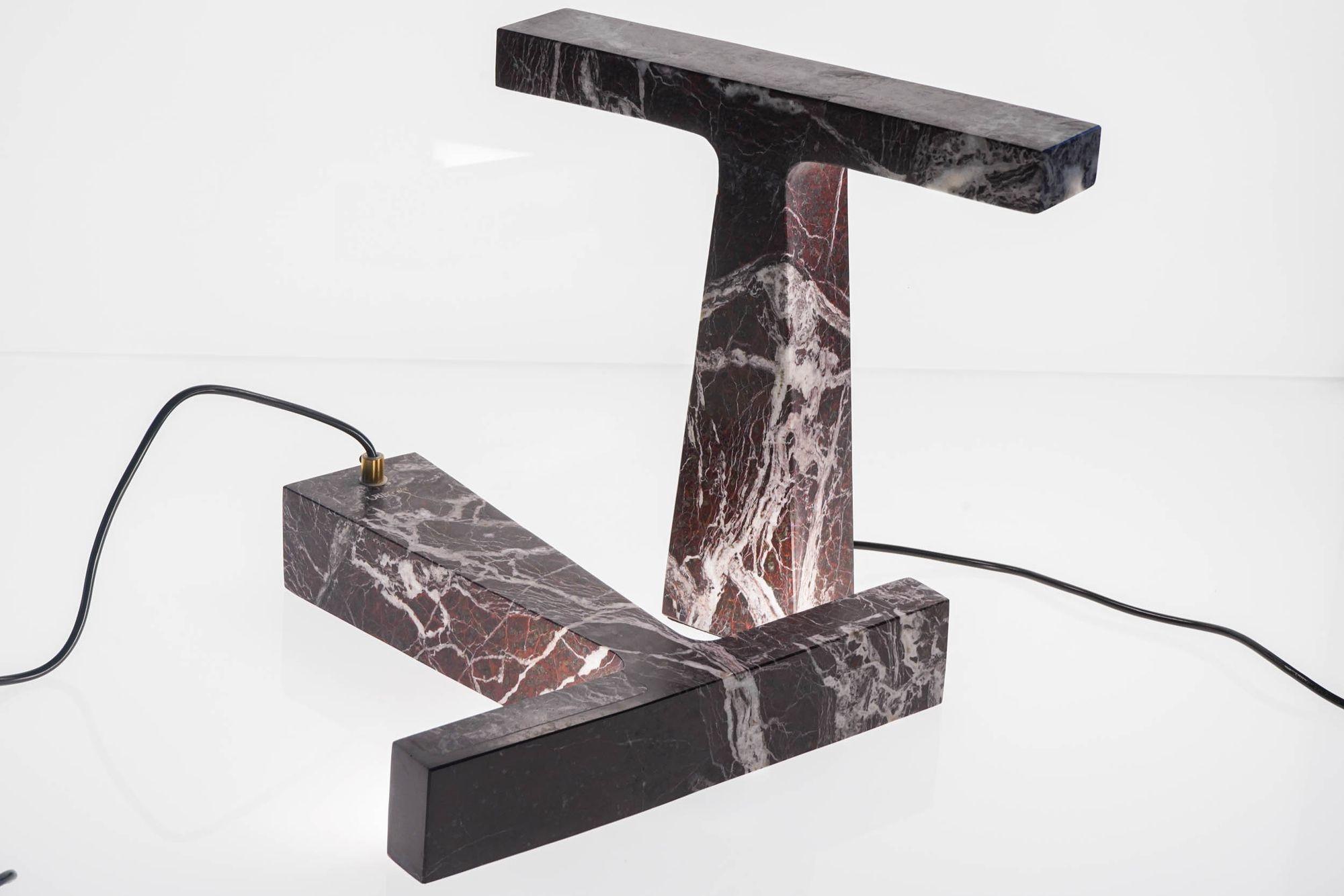 Pair of Marble Table Lamps in Rosso Levanto Marble For Sale 9