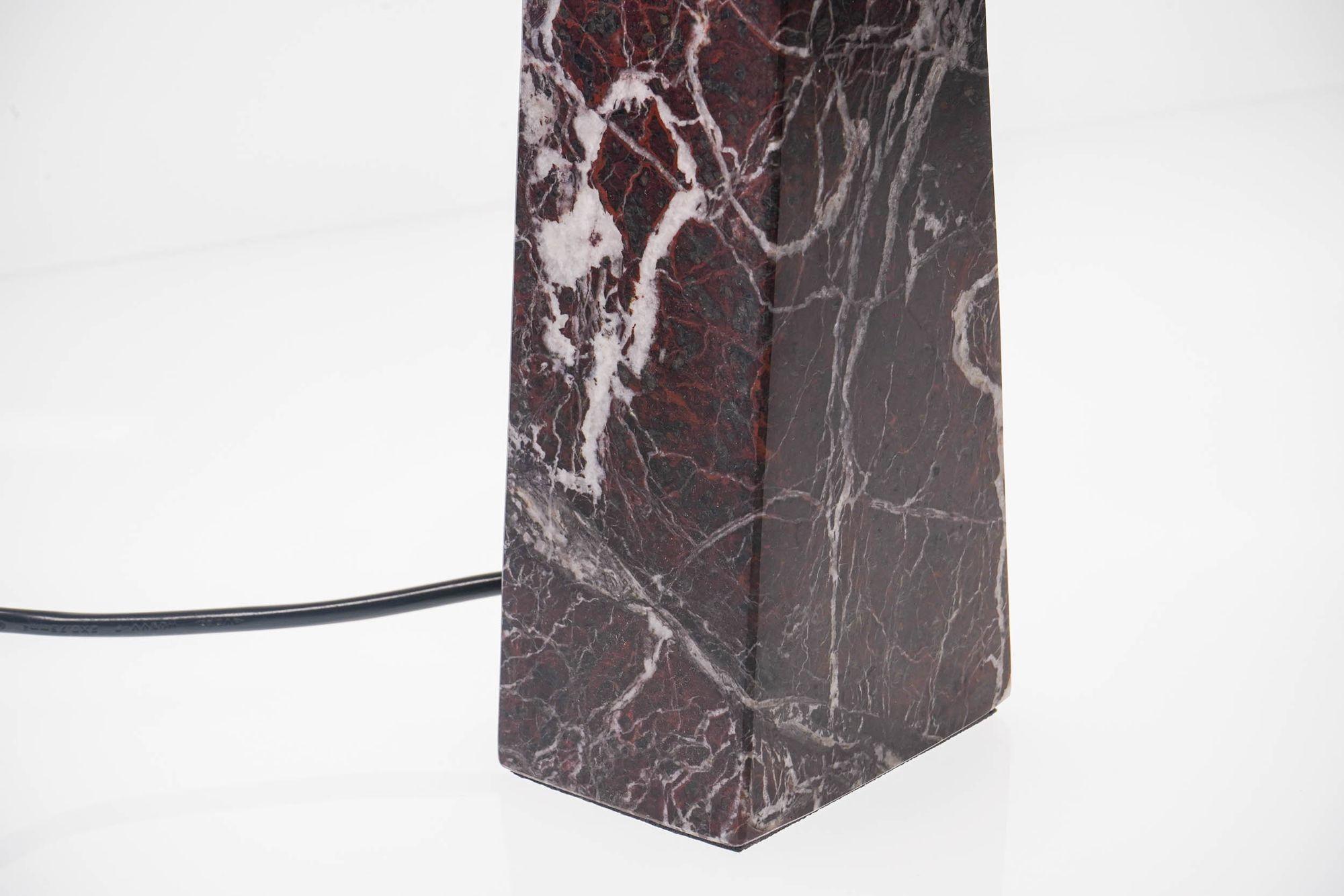 Modern Pair of Marble Table Lamps in Rosso Levanto Marble For Sale