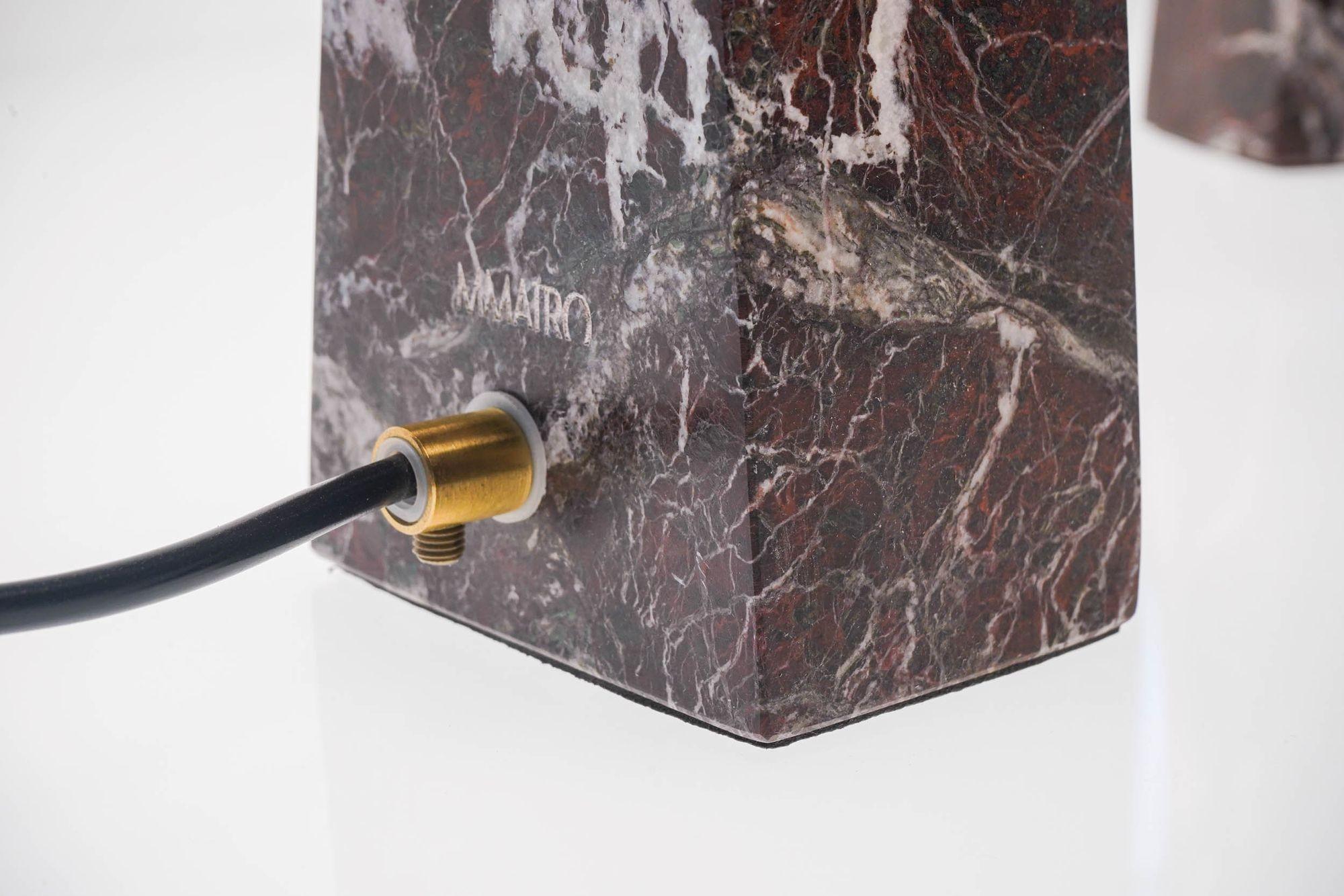 Pair of Marble Table Lamps in Rosso Levanto Marble In Good Condition For Sale In Tavarnelle val di Pesa, Florence