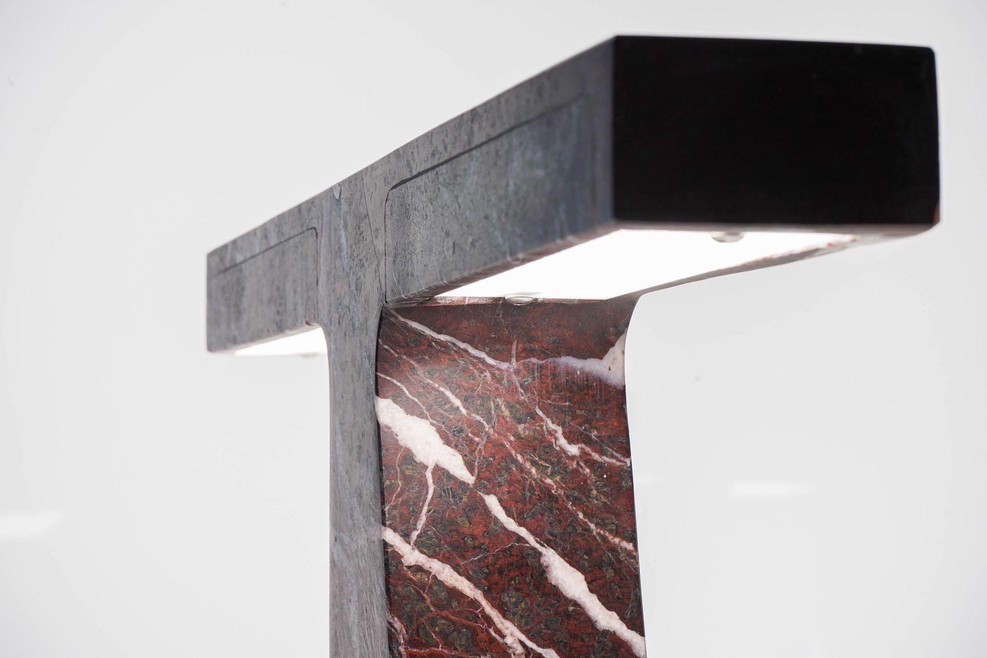 Contemporary Pair of Marble Table Lamps in Rosso Levanto Marble For Sale