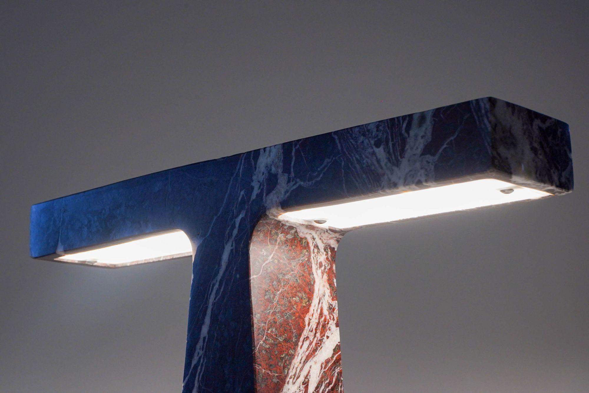 Pair of Marble Table Lamps in Rosso Levanto Marble For Sale 1