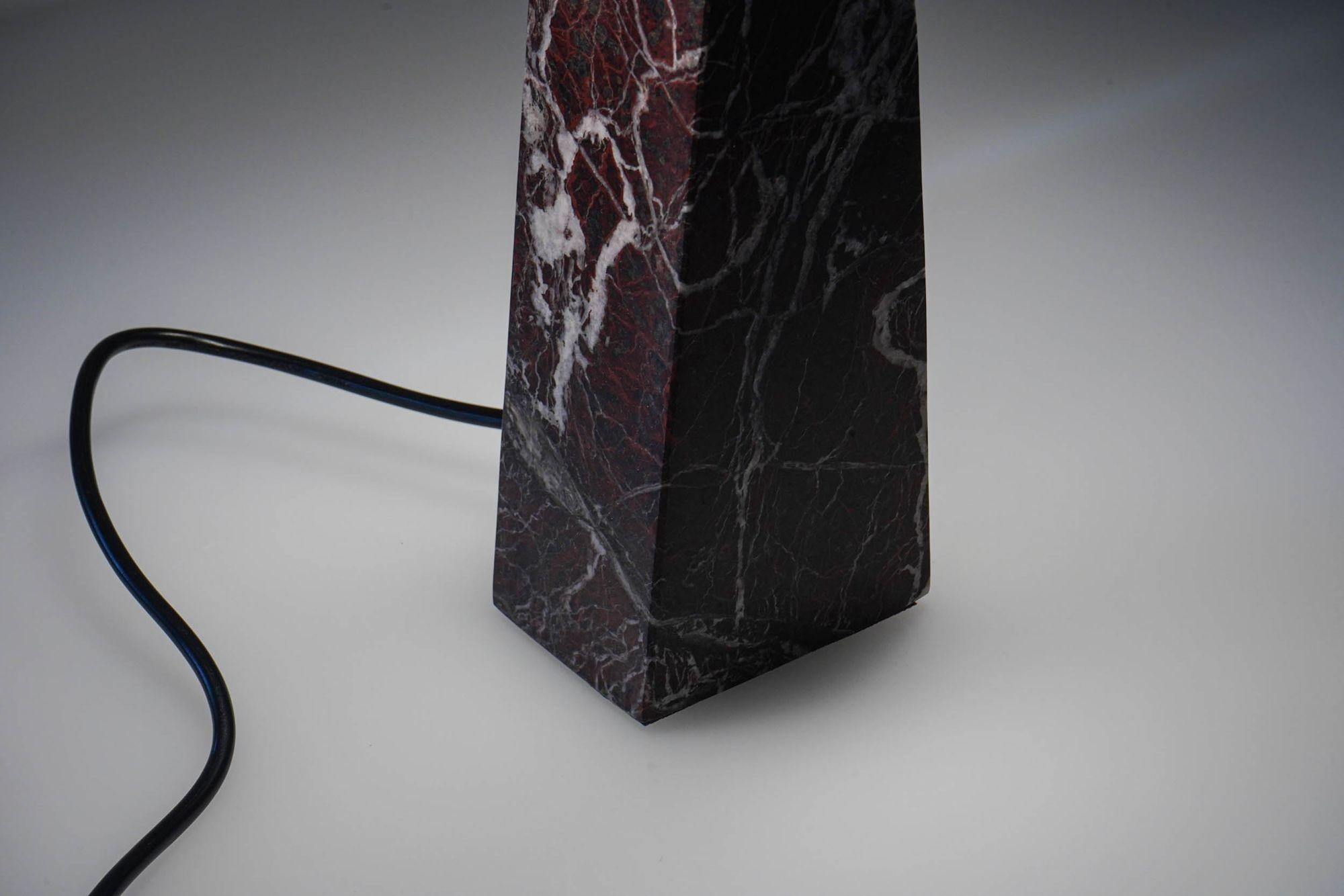 Pair of Marble Table Lamps in Rosso Levanto Marble For Sale 4