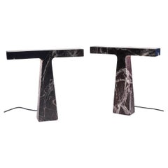 Pair of Marble Table Lamps in Rosso Levanto Marble