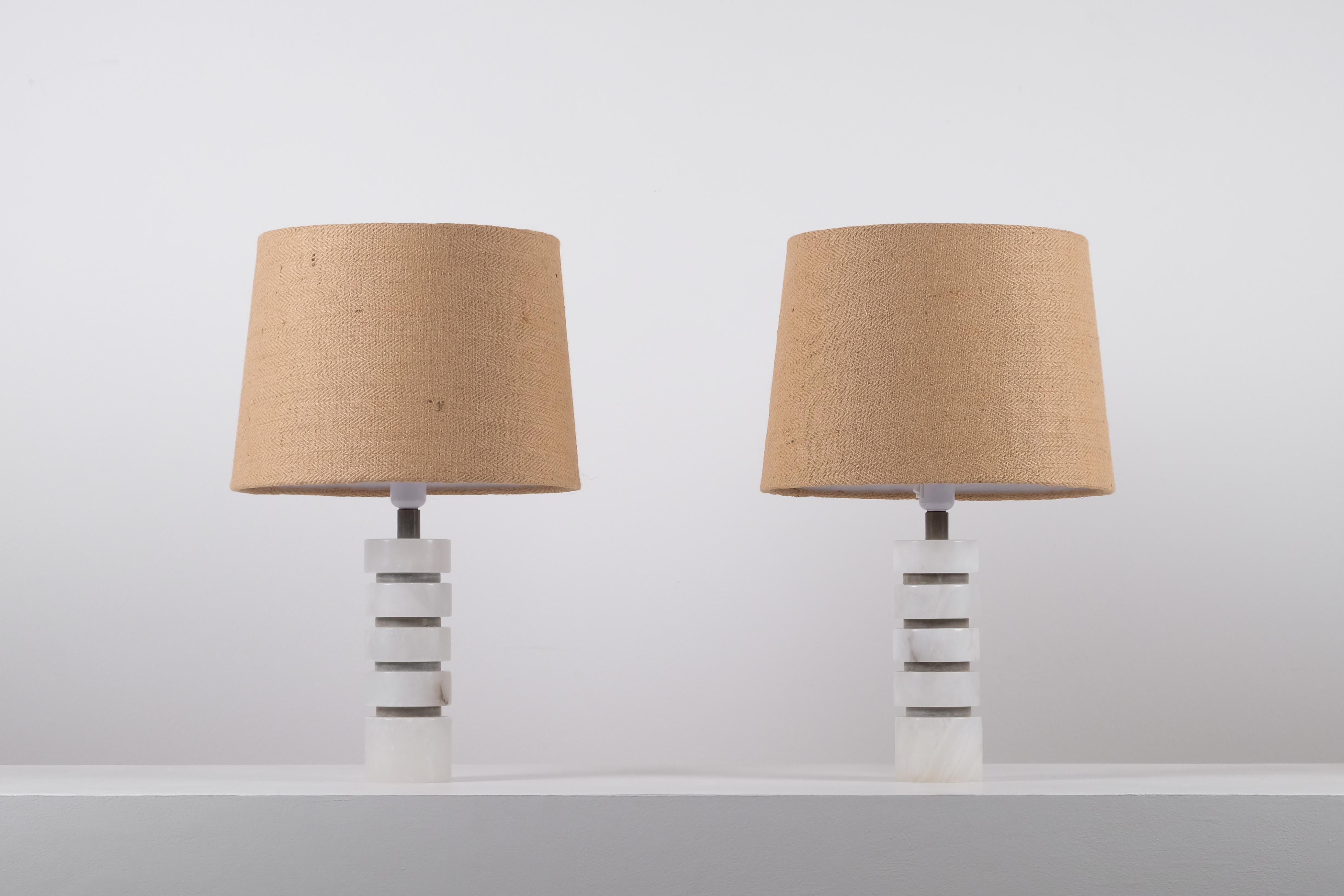 Fin du 20e siècle Paire de lampes de table en marbre, Suède, années 1970 en vente