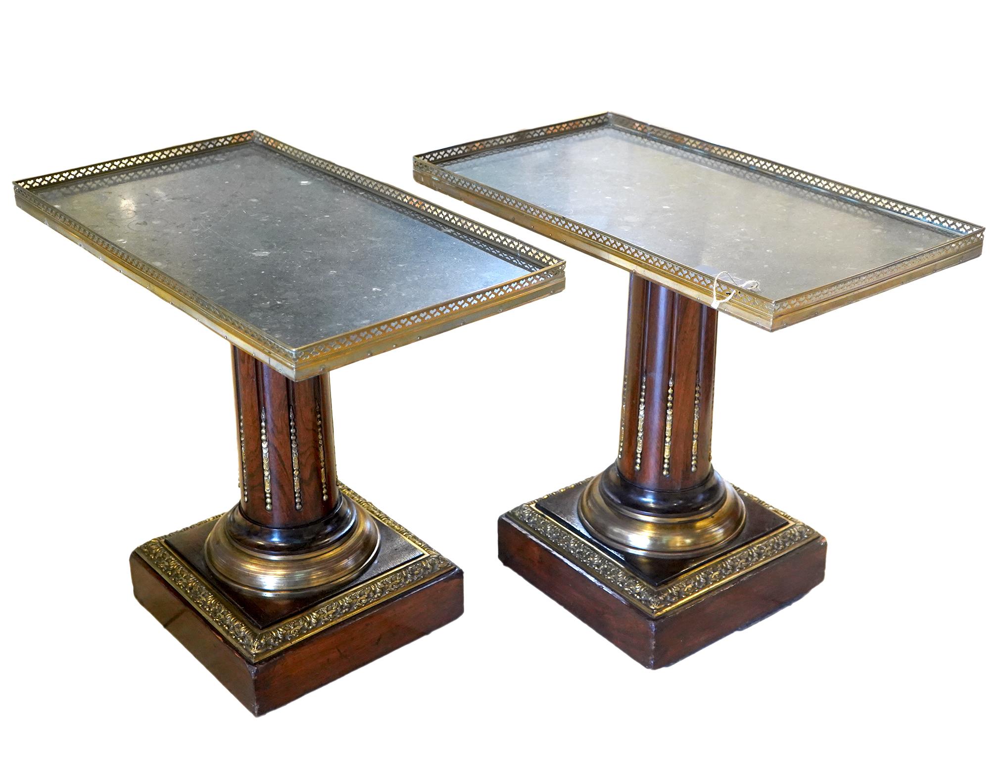 Pair of Marble Top 19th C. Columned End/ Side Tables For Sale 2