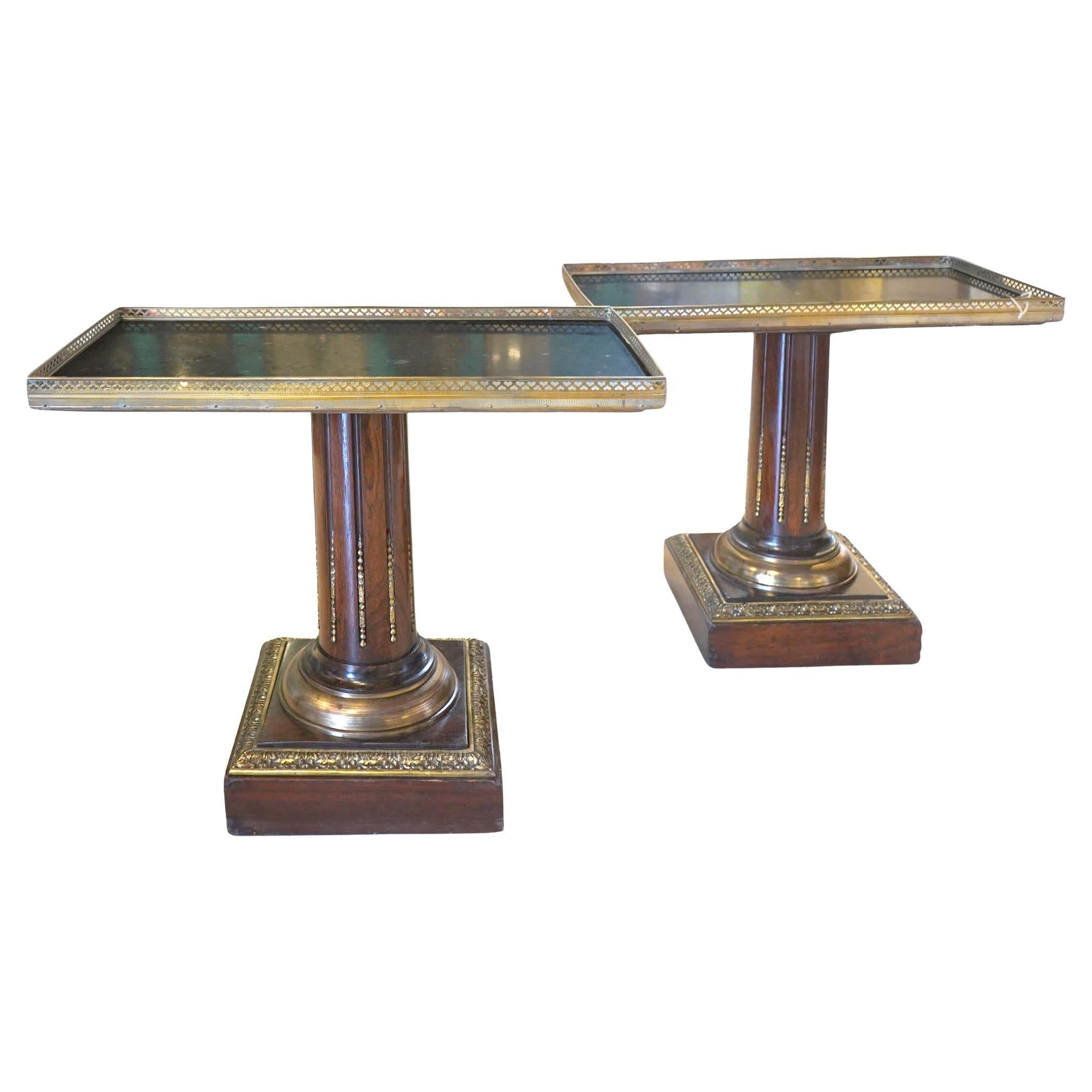 Pair of Marble Top 19th C. Columned End/ Side Tables For Sale