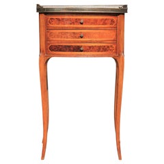 Pair of Marble Top 3-Drawer Delicate French Nightstands or Side Tables