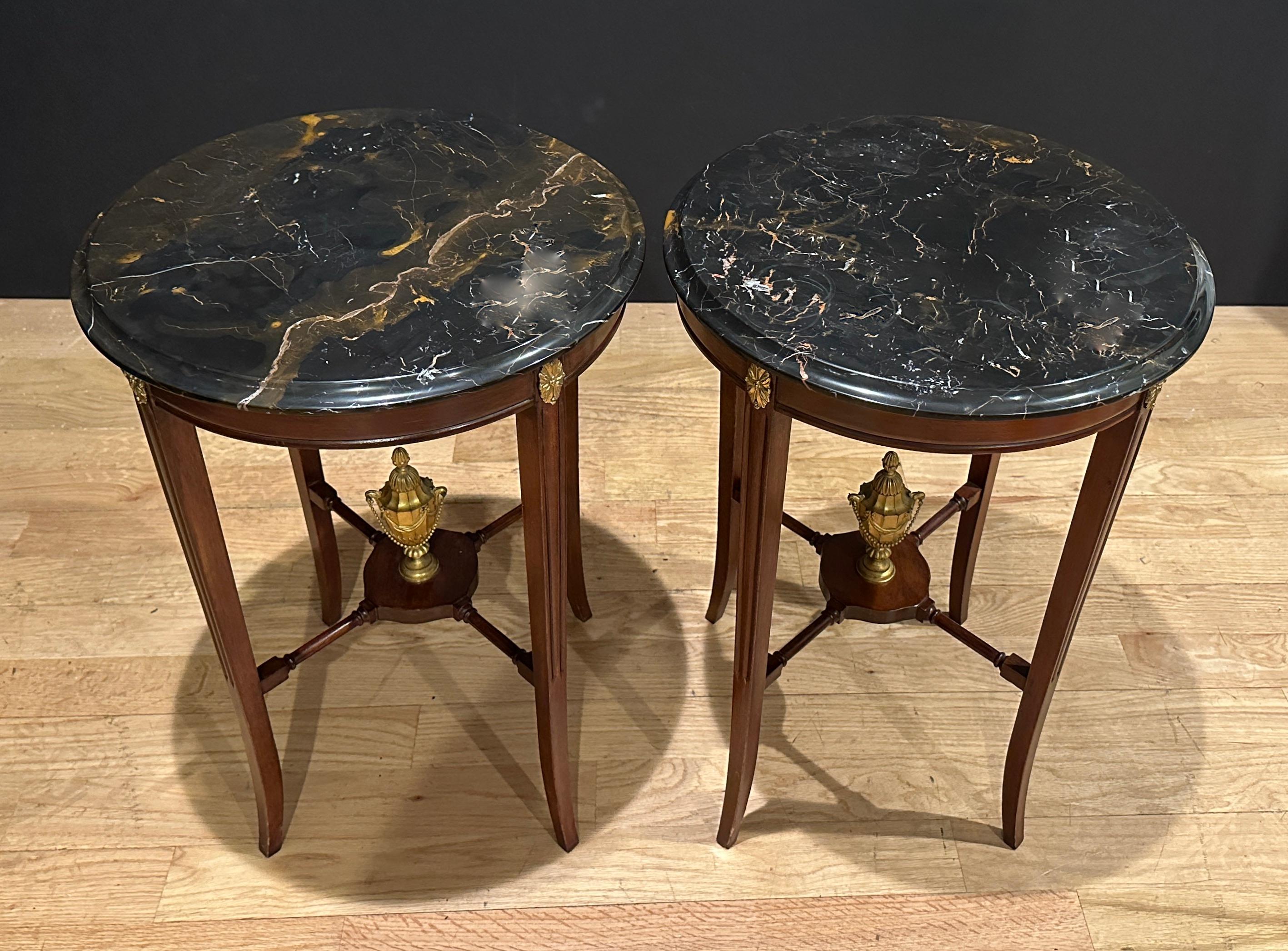 Regency Pair Of Marble Top And Bronze Mounted Side Tables For Sale
