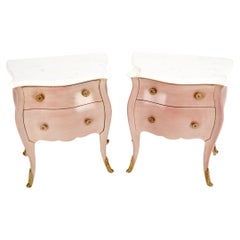 Vintage Pair of Marble Top Bombay Shape Faux Finish Two Drawers Night Stands End Tables