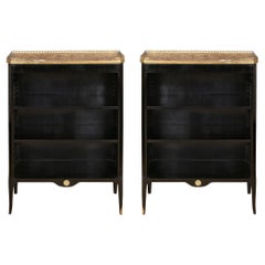 Pair of Marble Top Bookcases with Brass Gallery and Mountings
