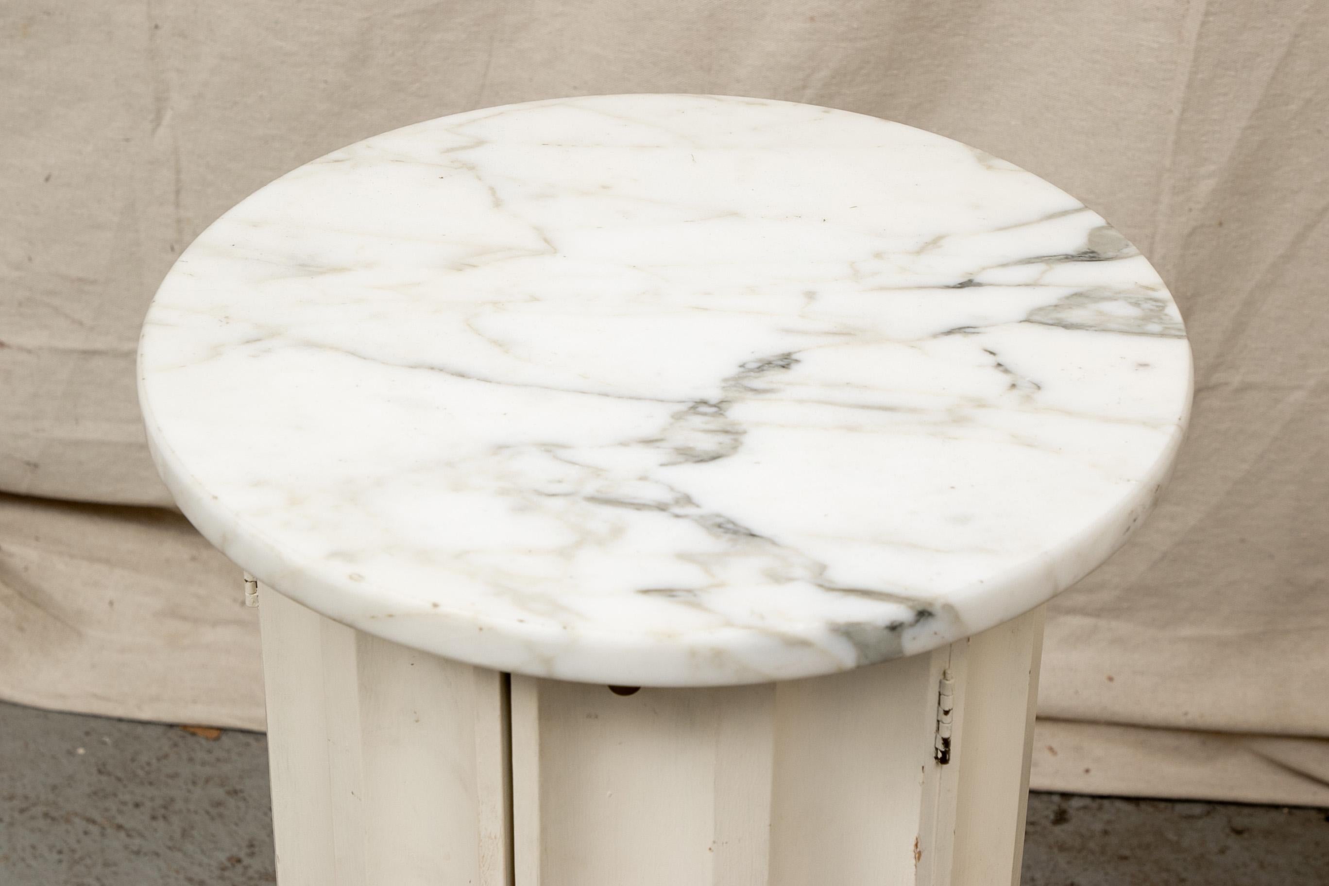 Neoclassical Pair of Marble-Top Column Form Commode Tables