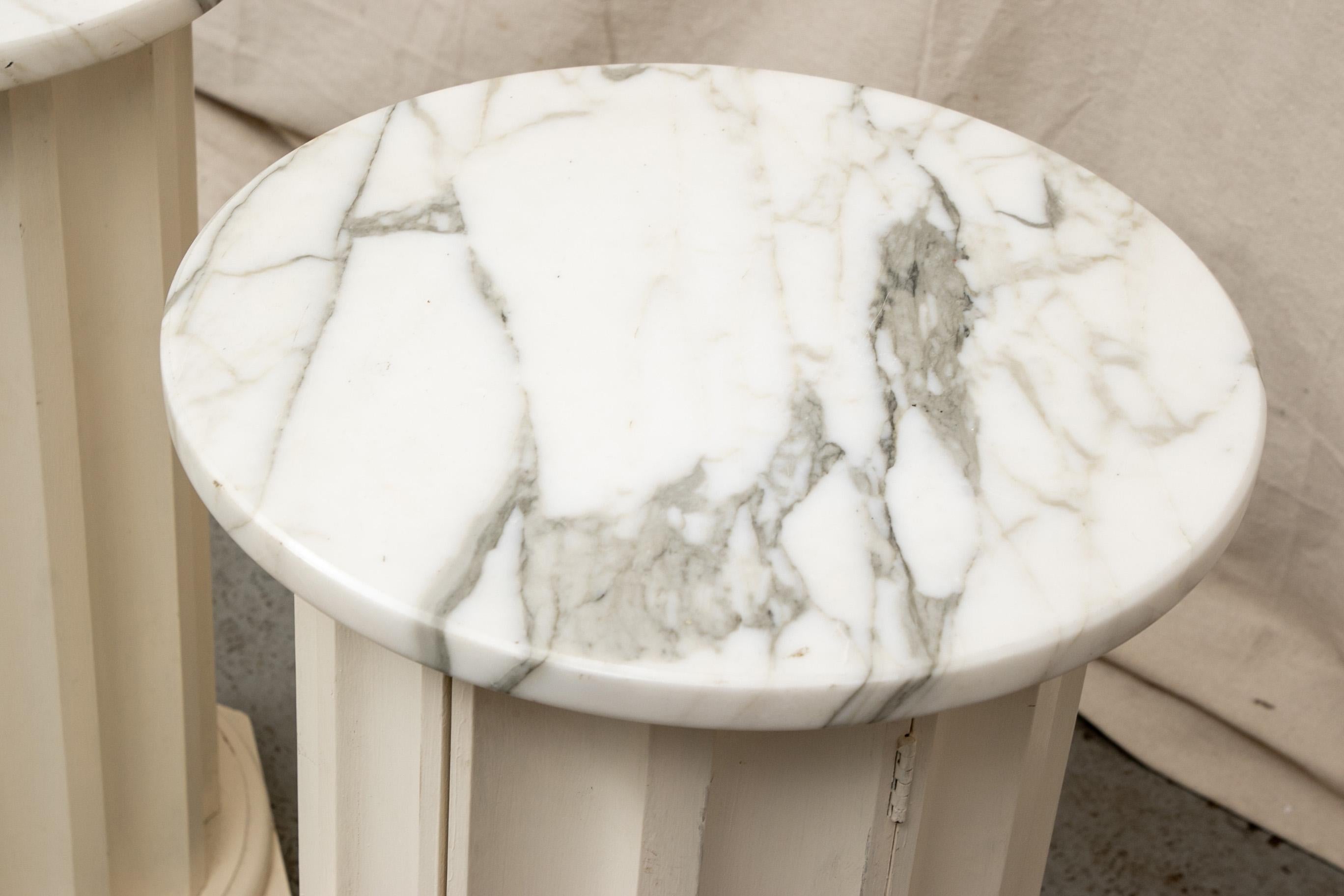 Pair of Marble-Top Column Form Commode Tables 2
