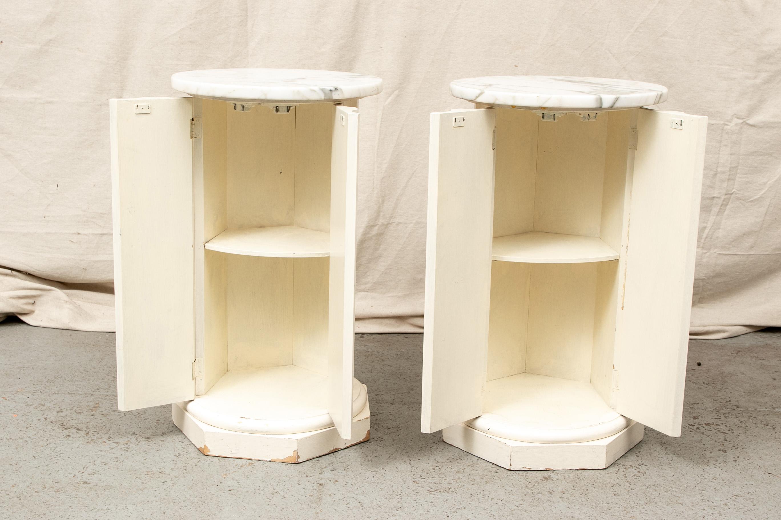 Pair of Marble-Top Column Form Commode Tables 3