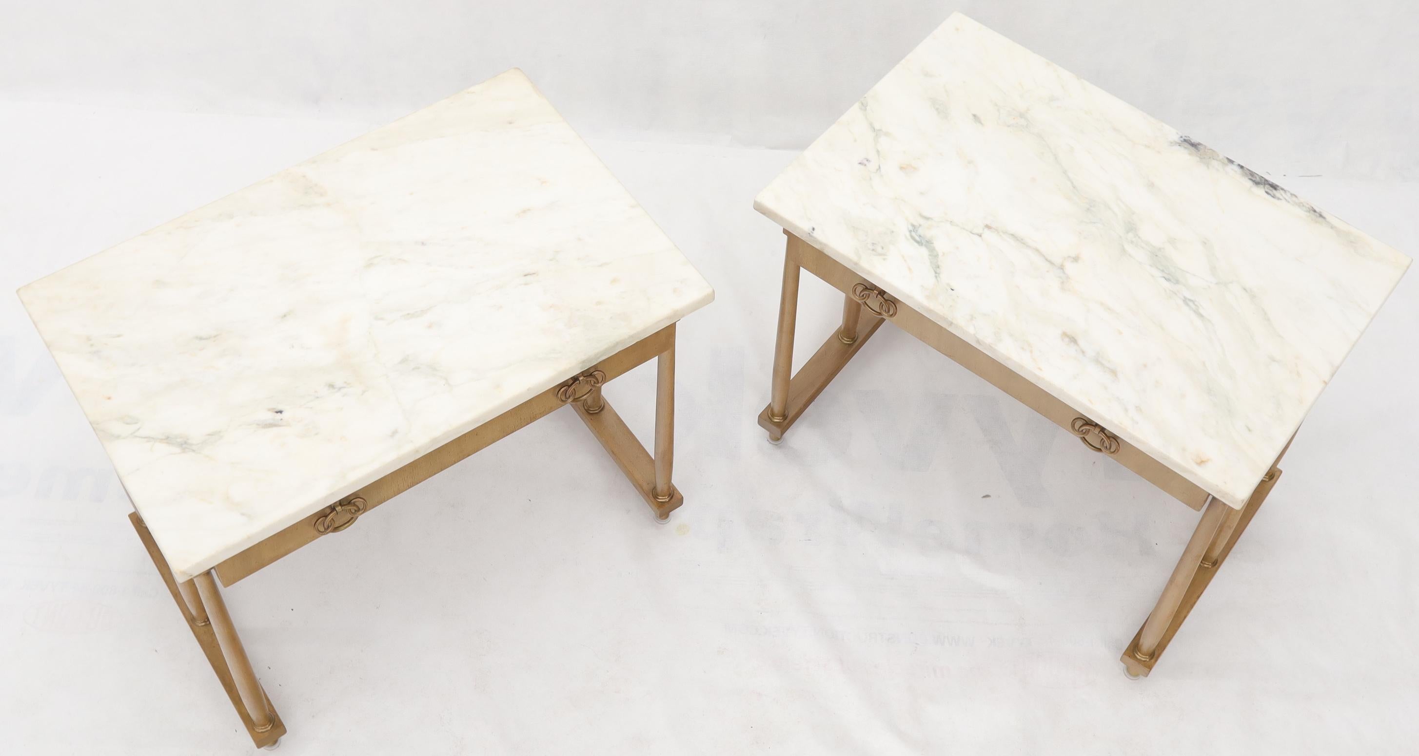 20th Century Pair of Marble-Top Columns Arches Shape One-Drawer End Side Tables Nightstands