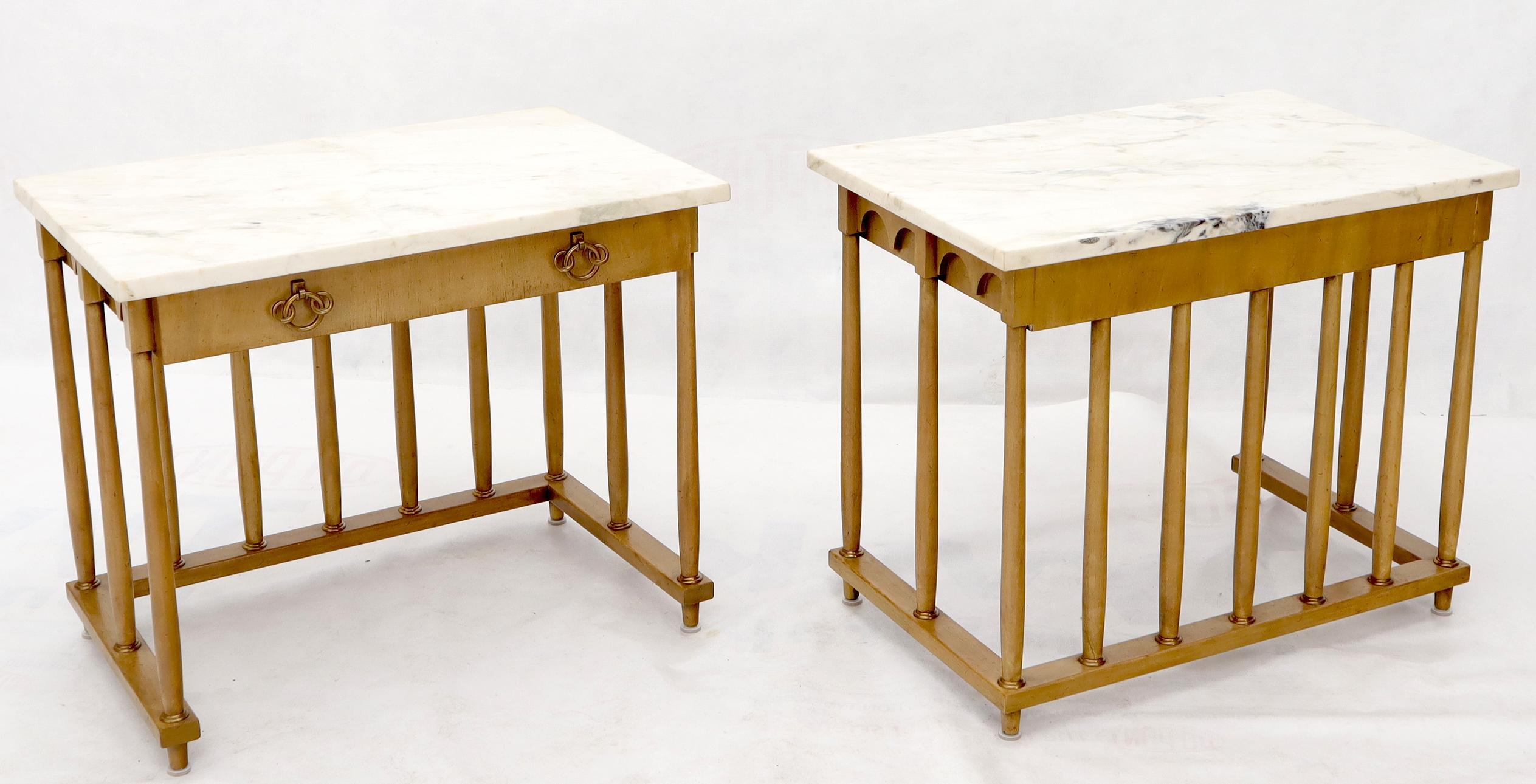 Pair of Marble-Top Columns Arches Shape One-Drawer End Side Tables Nightstands 1