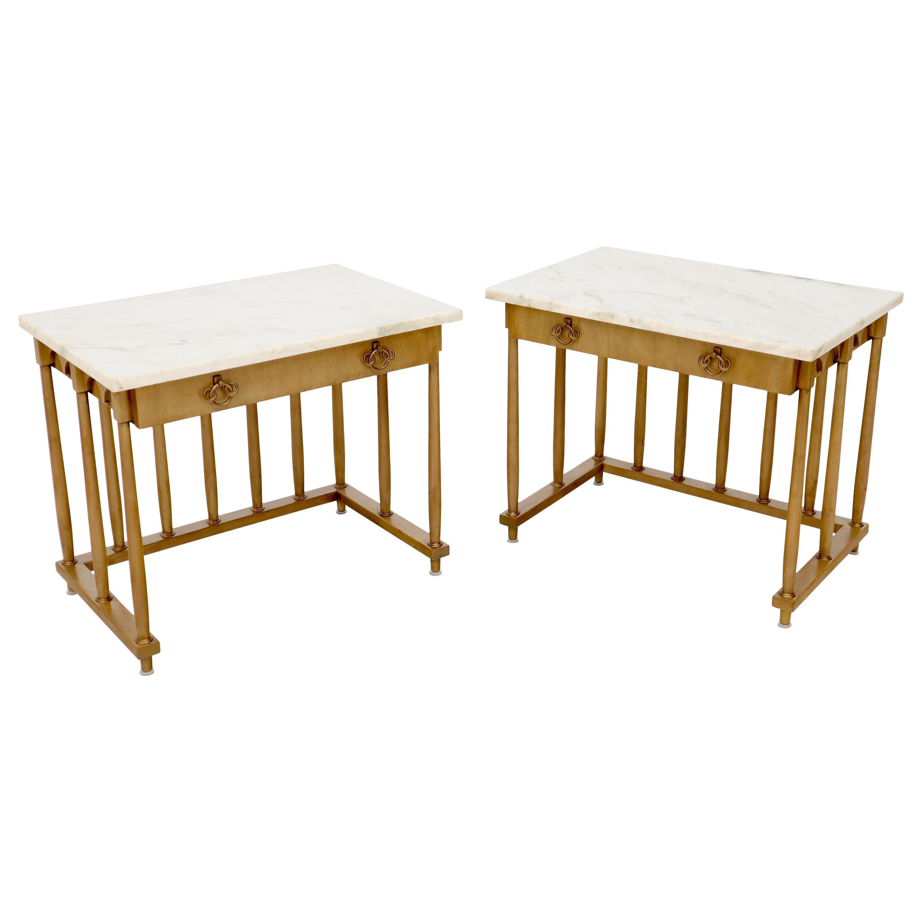 Pair of Marble-Top Columns Arches Shape One-Drawer End Side Tables Nightstands