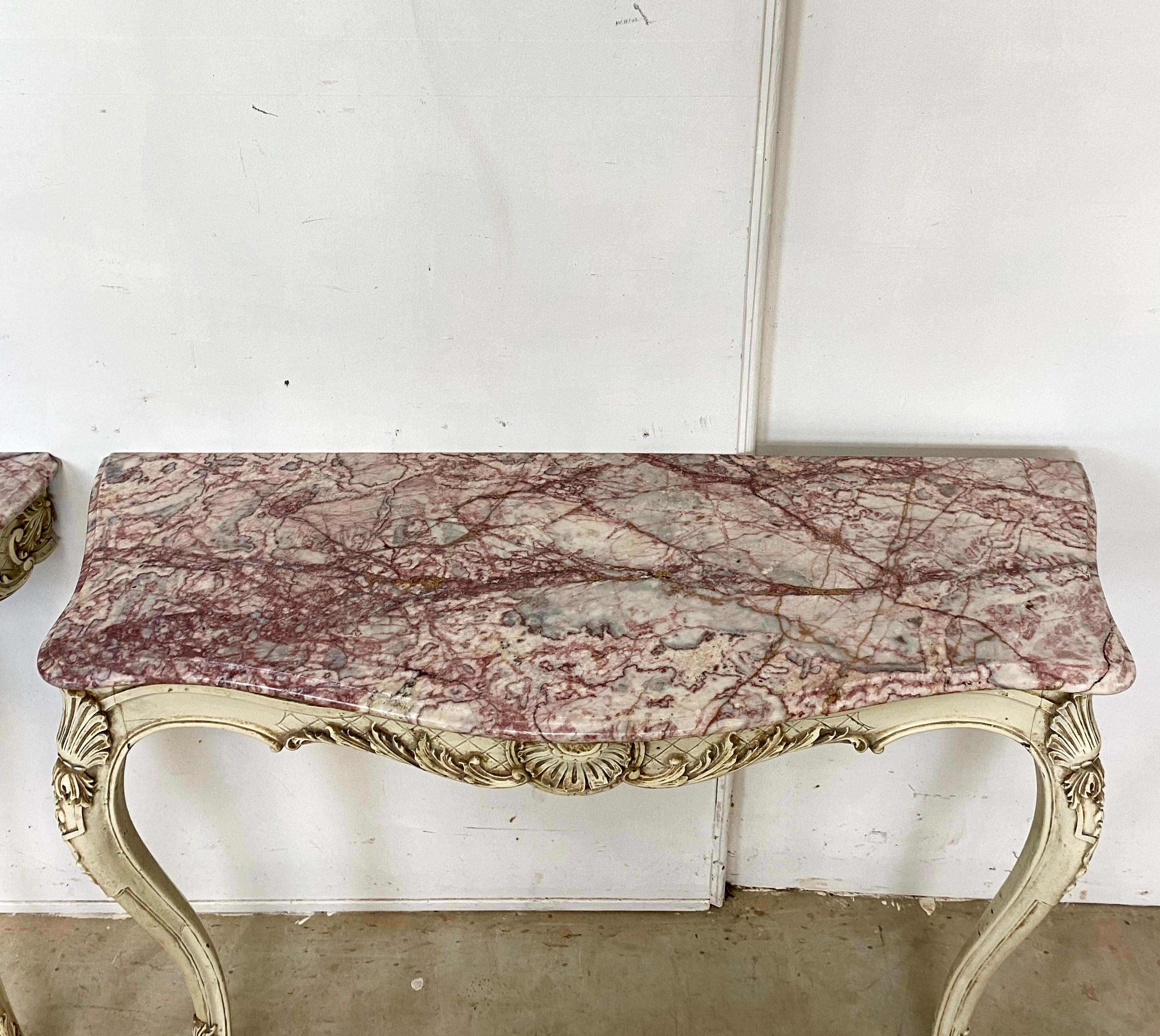 Pair of Marble-Top Console Tables 1