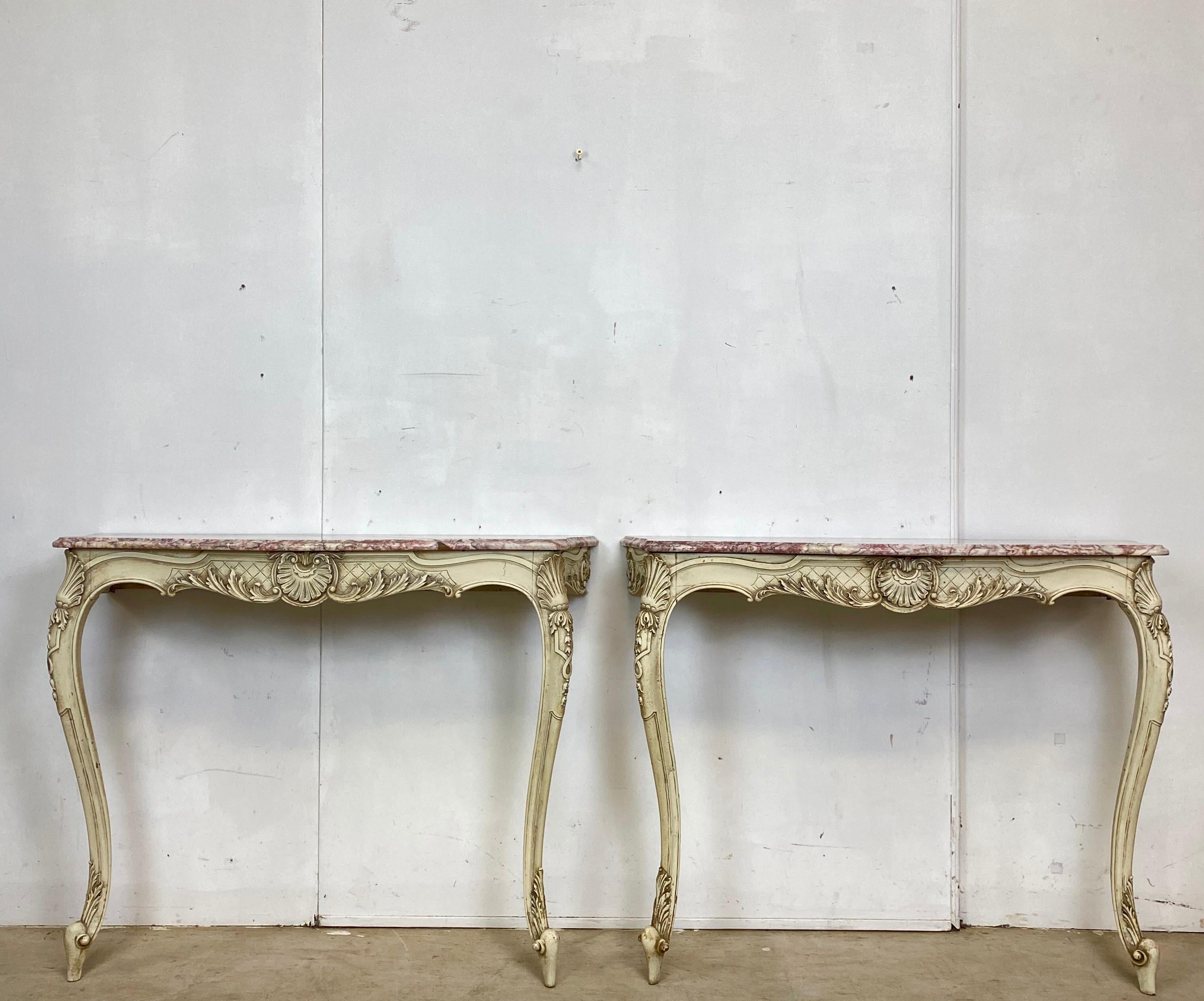 Pair of Marble-Top Console Tables 3