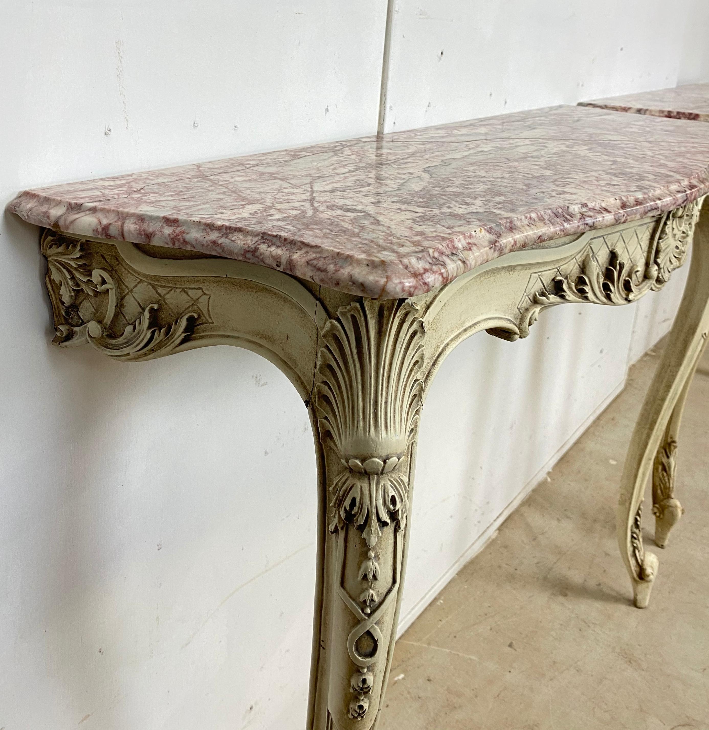 Pair of Marble-Top Console Tables 4