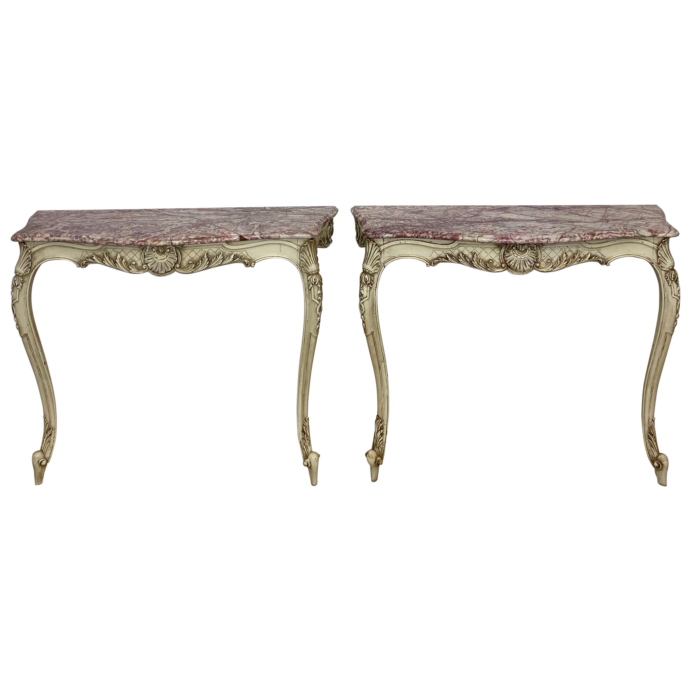 Pair of Marble-Top Console Tables