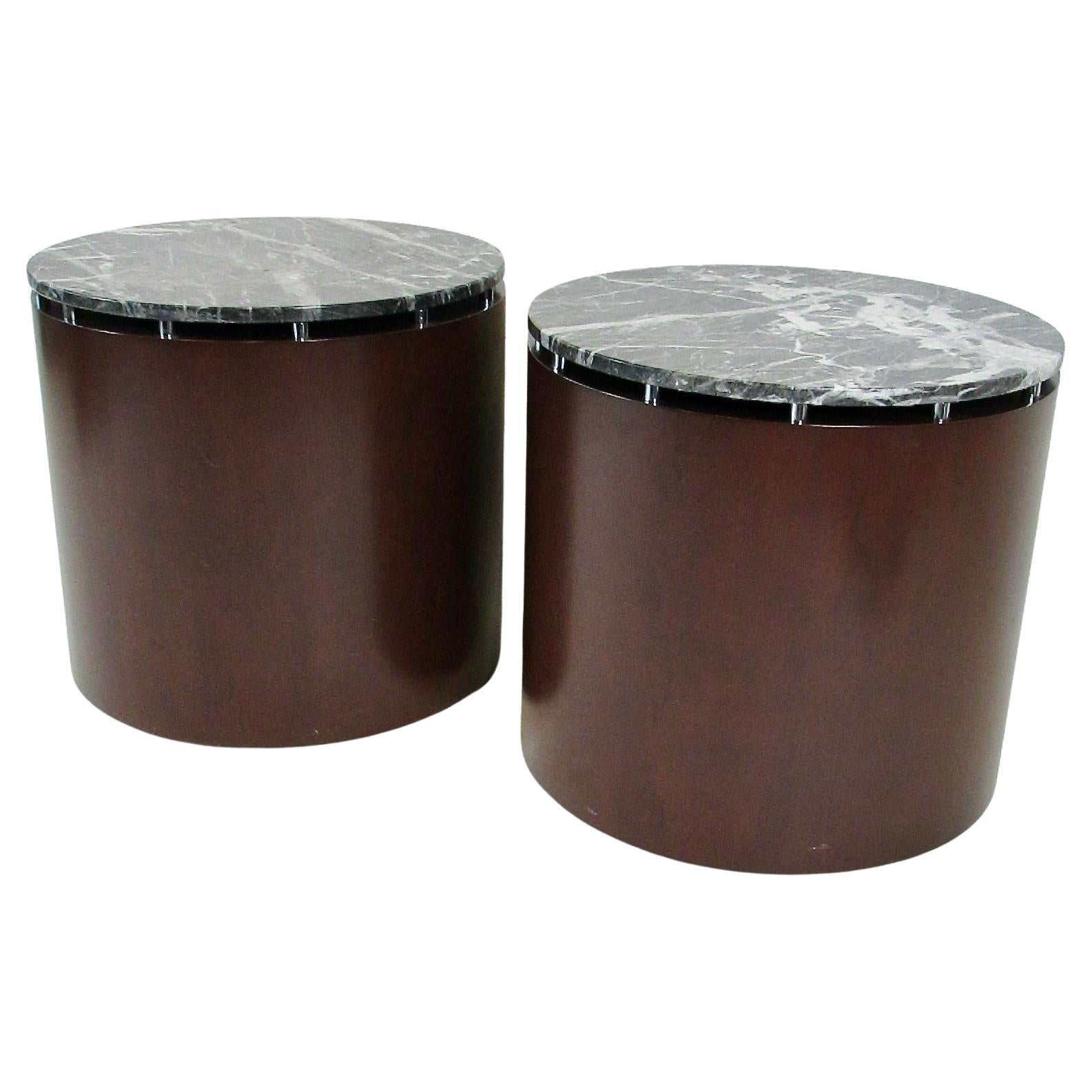 Pair of Marble top Drum Tables