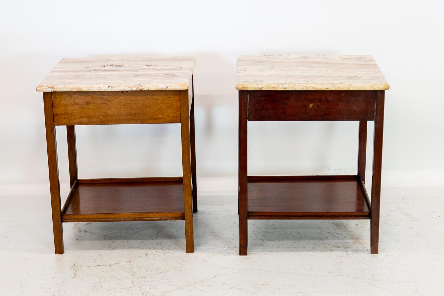 Early 20th Century Pair of Marble-Top End Tables