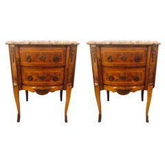Pair of Marble-Top French Louis XV Style Commodes or Nightstand End Tables