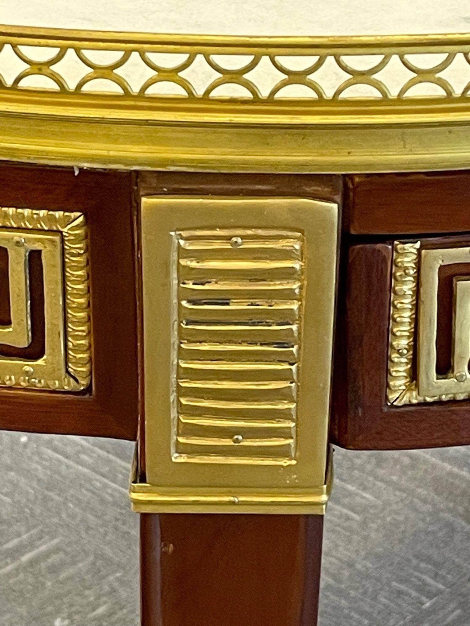 Pair of Marble Top Greek Key Bouillotte or End Tables, Manner of Maison Jansen In Good Condition In Stamford, CT