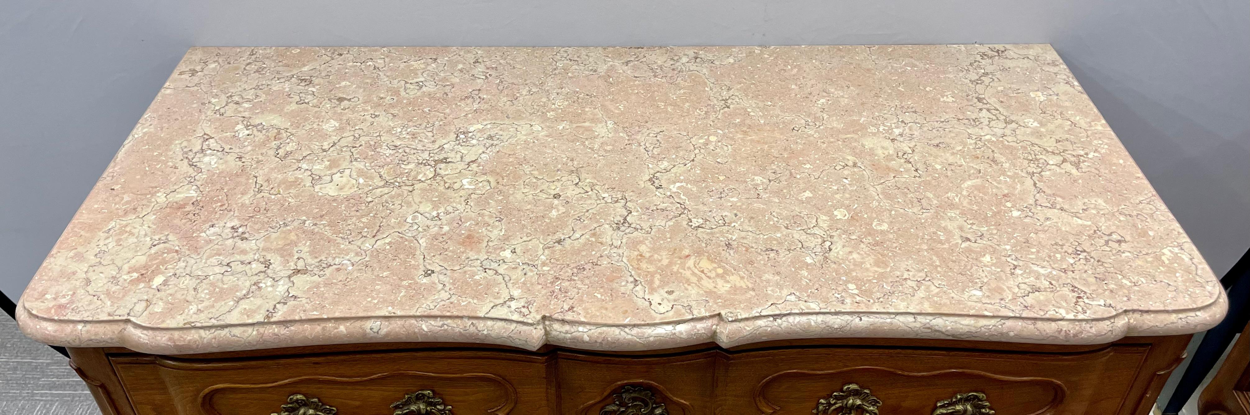 Pair of Marble-Top Louis XV Style Commodes Chests Attributed to Maison Jansen For Sale 2