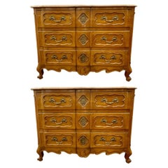 Vintage Pair of Marble-Top Louis XV Style Commodes Chests Attributed to Maison Jansen