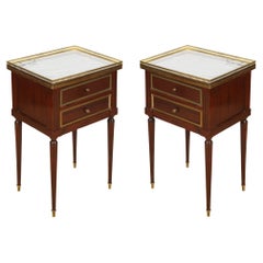 Antique Pair of Marble Top Night Stands with Brass Gallery Rail