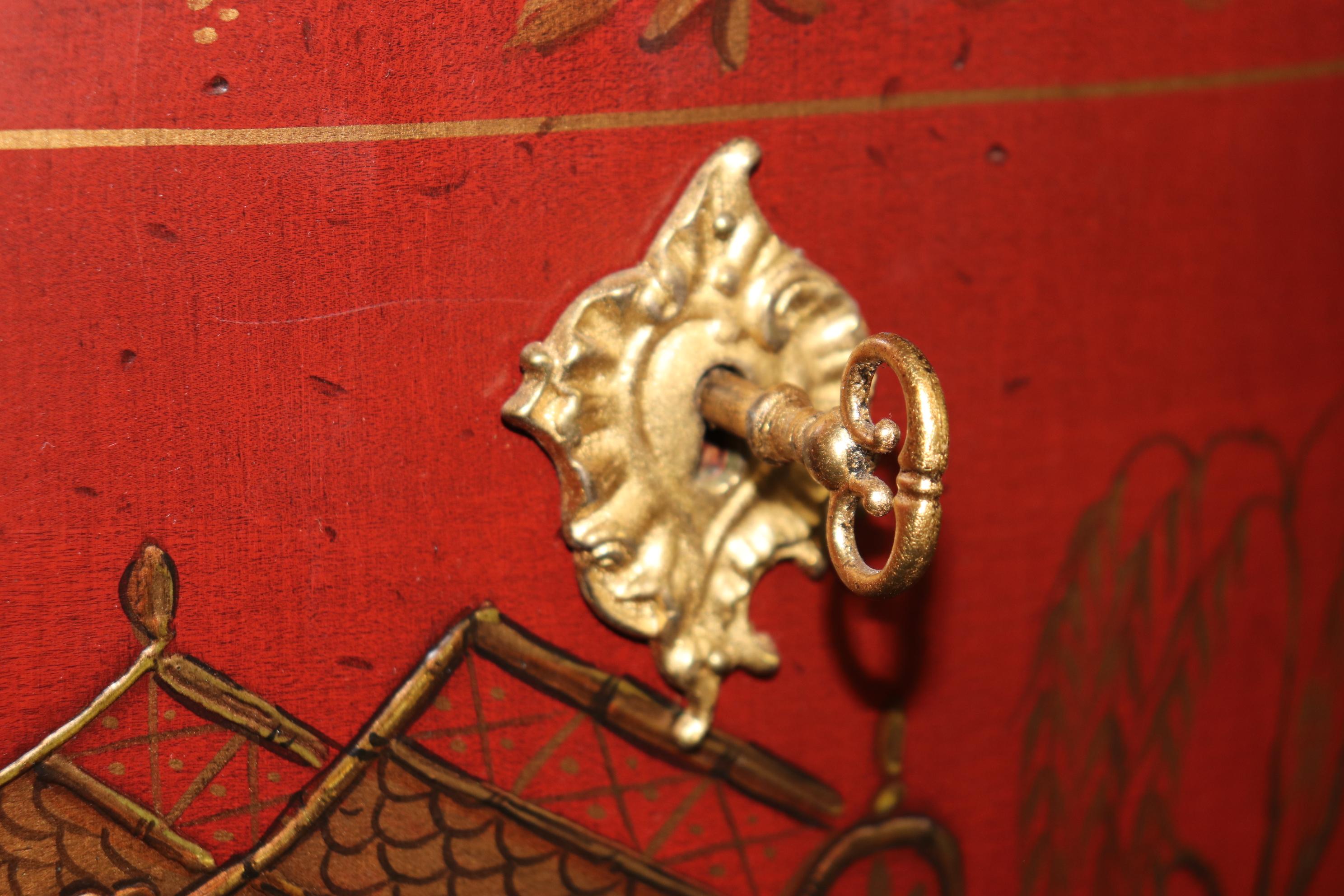 Paar Marmorplatte Rot Chinoiserie E.J. Victor Französische Louis XV.-Kommoden im Angebot 5