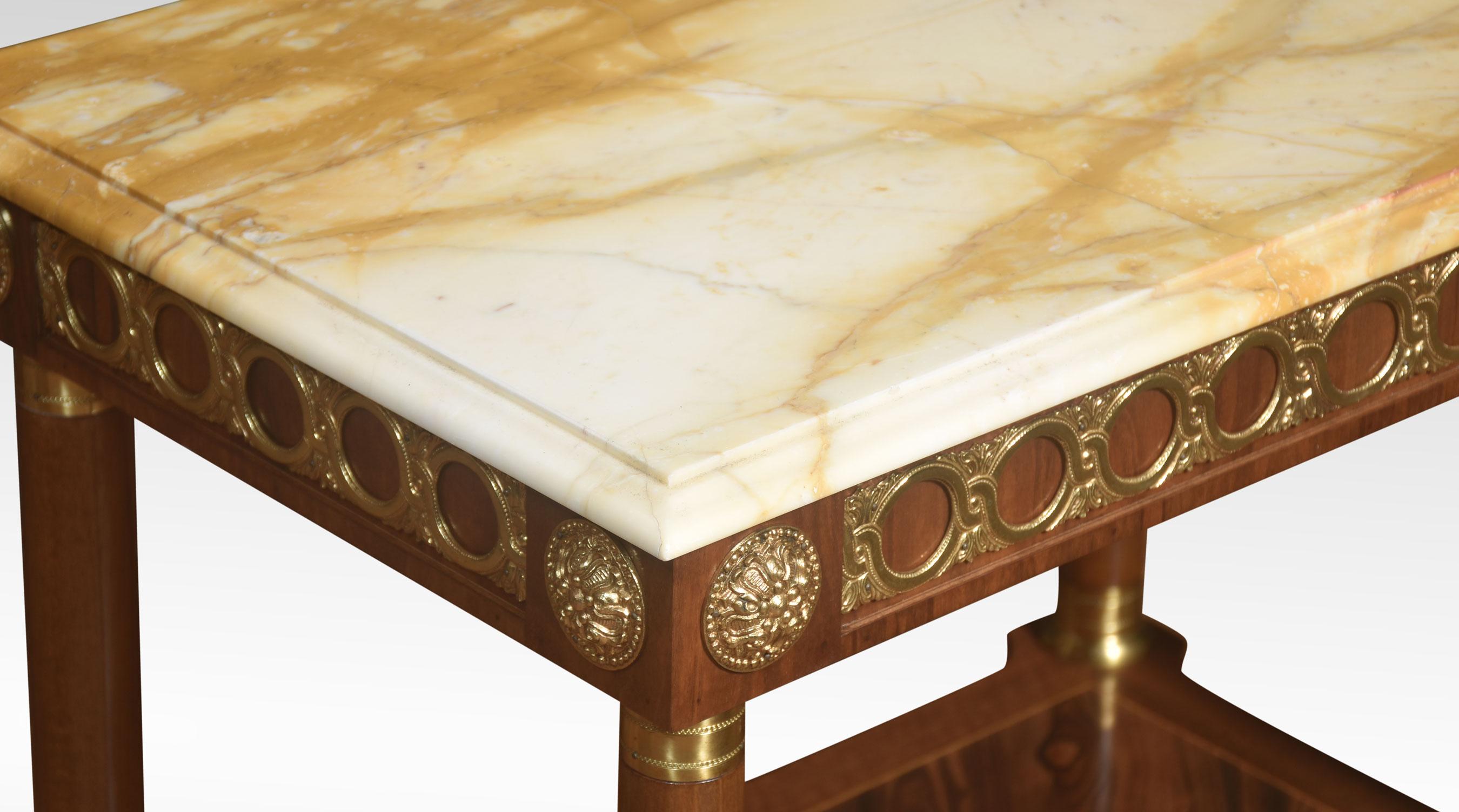 Walnut  Pair of marble top side tables For Sale