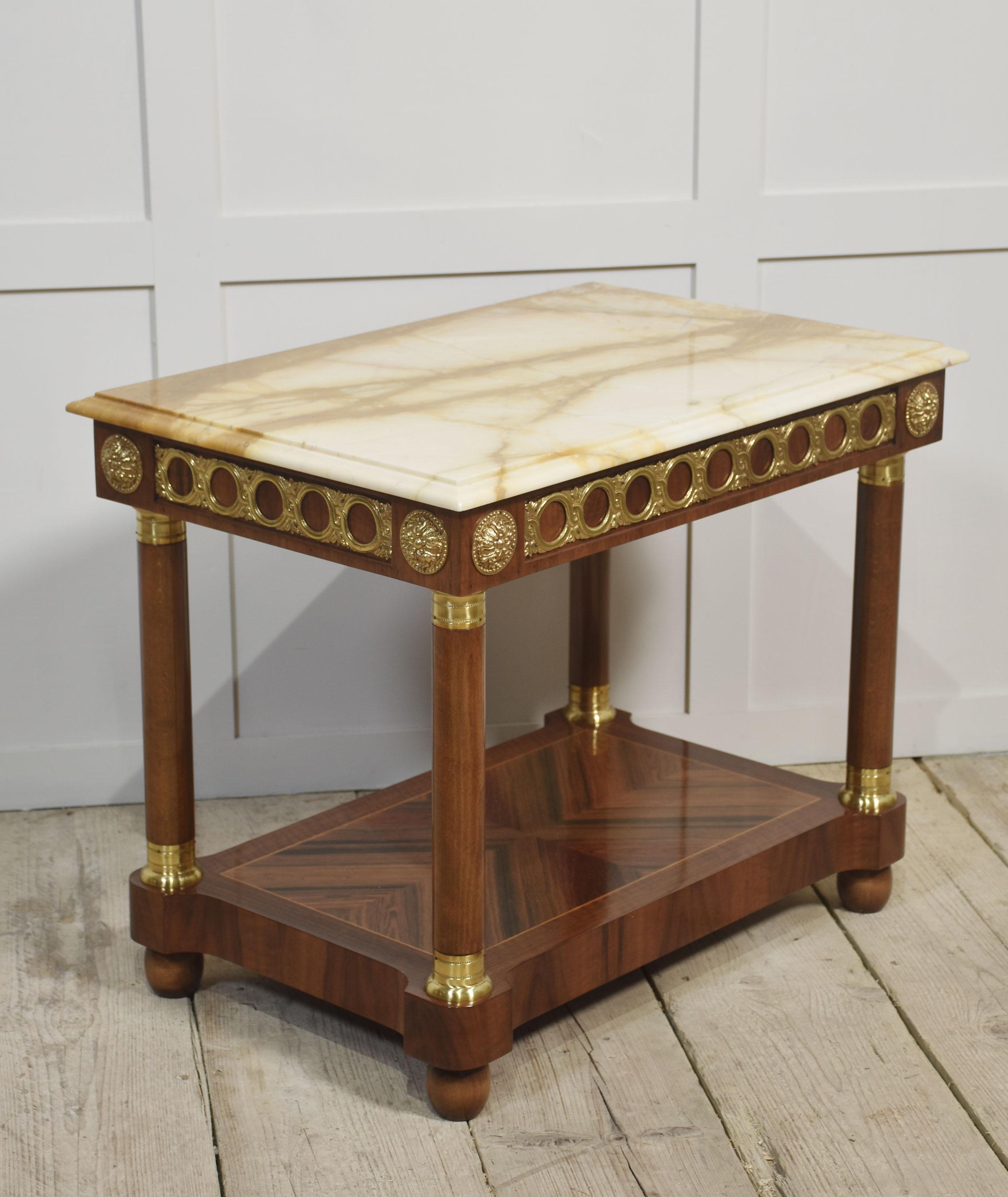 Wood Pair of marble top side tables For Sale