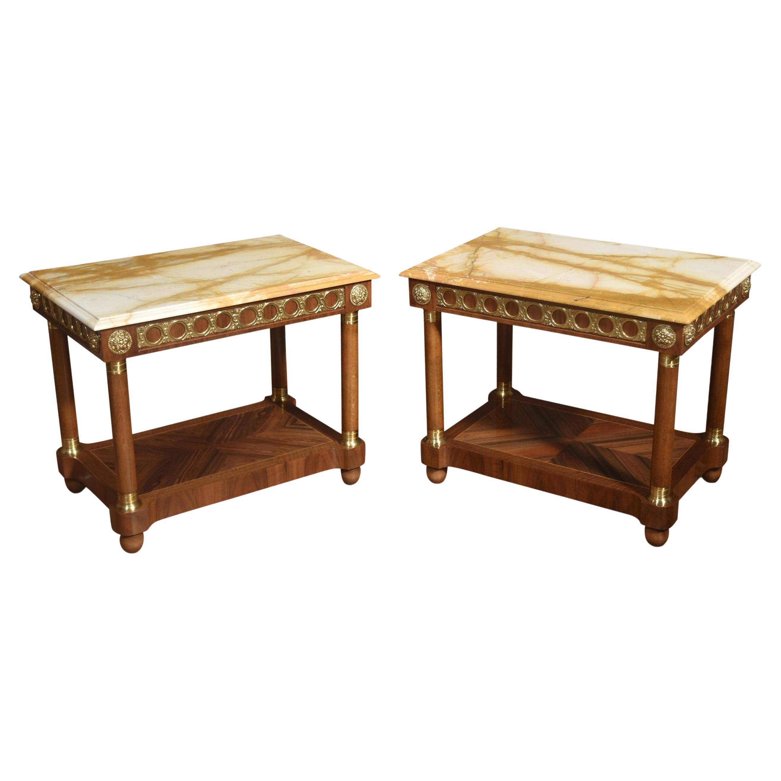  Pair of marble top side tables For Sale