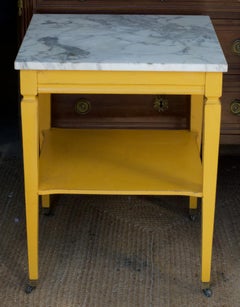 Marble-Top End Tables in Marigold Yellow, a Pair