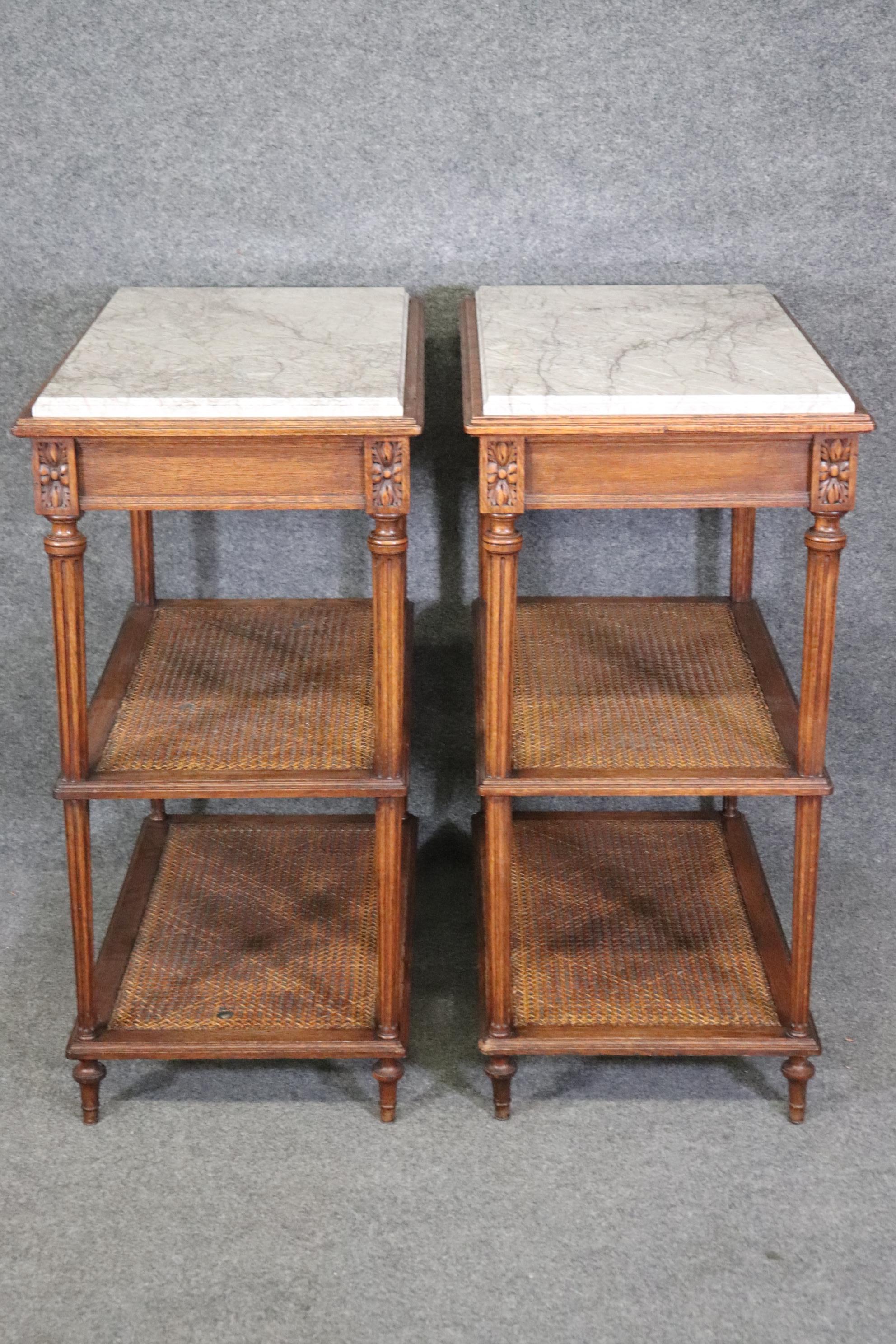 Pair of Marble Top Walnut and Cane Louis XVI End Side Tables Signed Picard For Sale 2